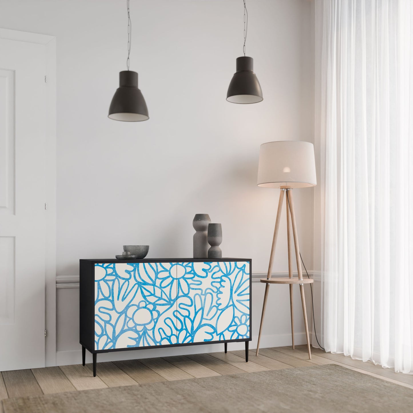Credenza BLOOMY MORNING a 2 ante in finitura nera