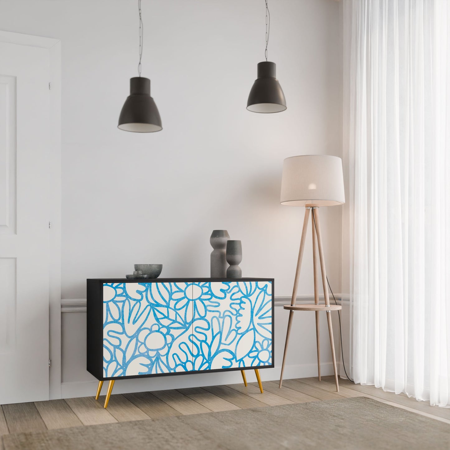Credenza BLOOMY MORNING a 2 ante in finitura nera