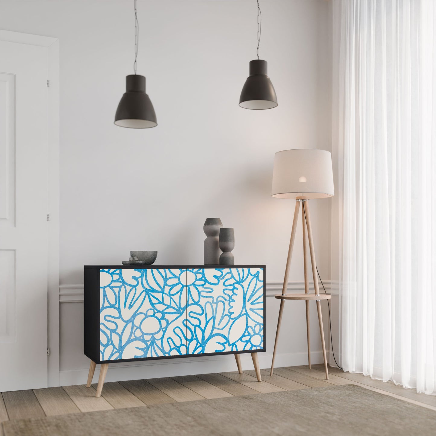 Credenza BLOOMY MORNING a 2 ante in finitura nera