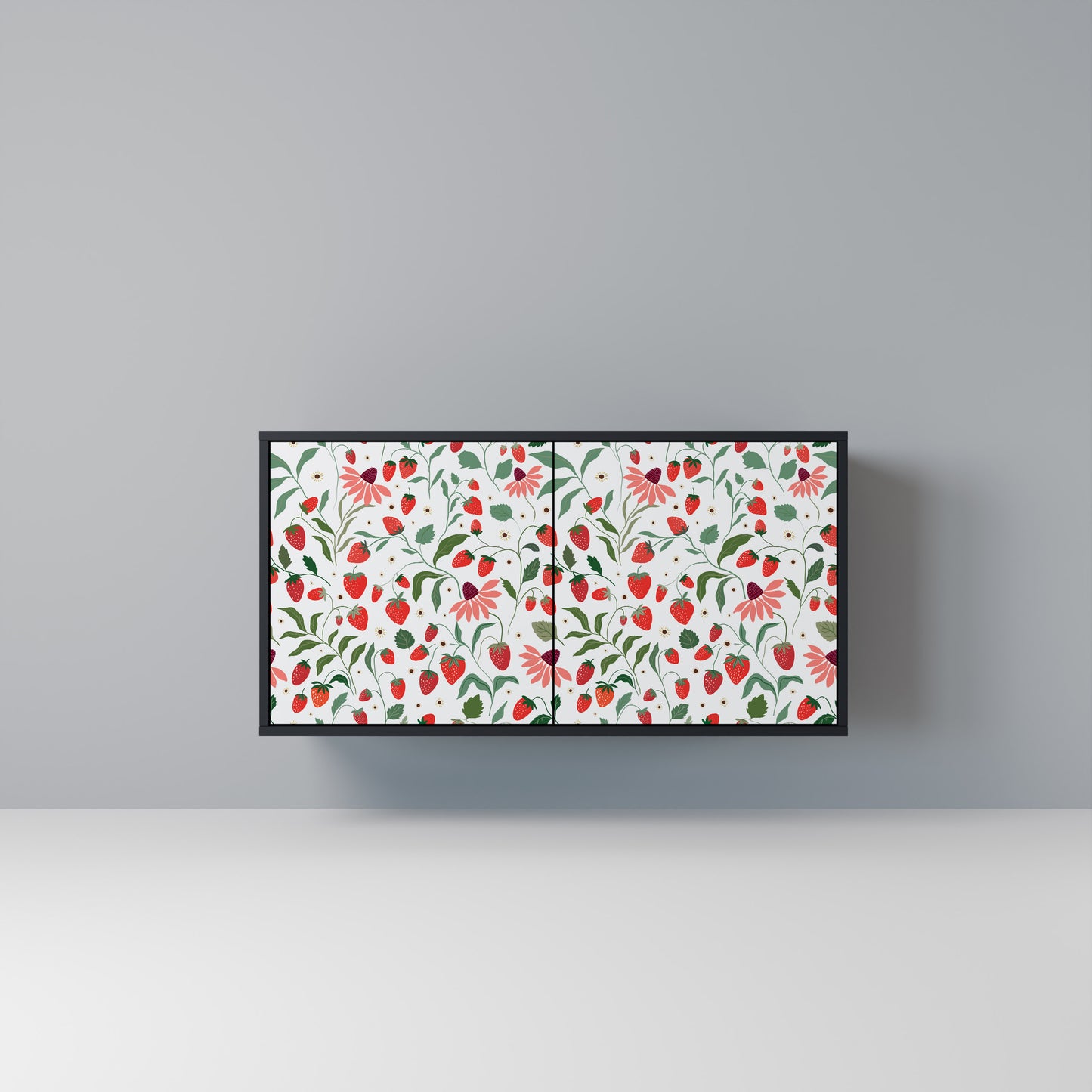 FLOWERS AND STRAWBERRIES Madia a 2 Ante in Finitura Nera