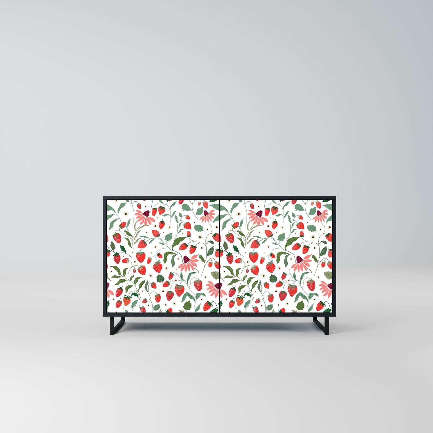 Credenza a 2 ante FLOWERS AND STRAWBERRIES in finitura nera