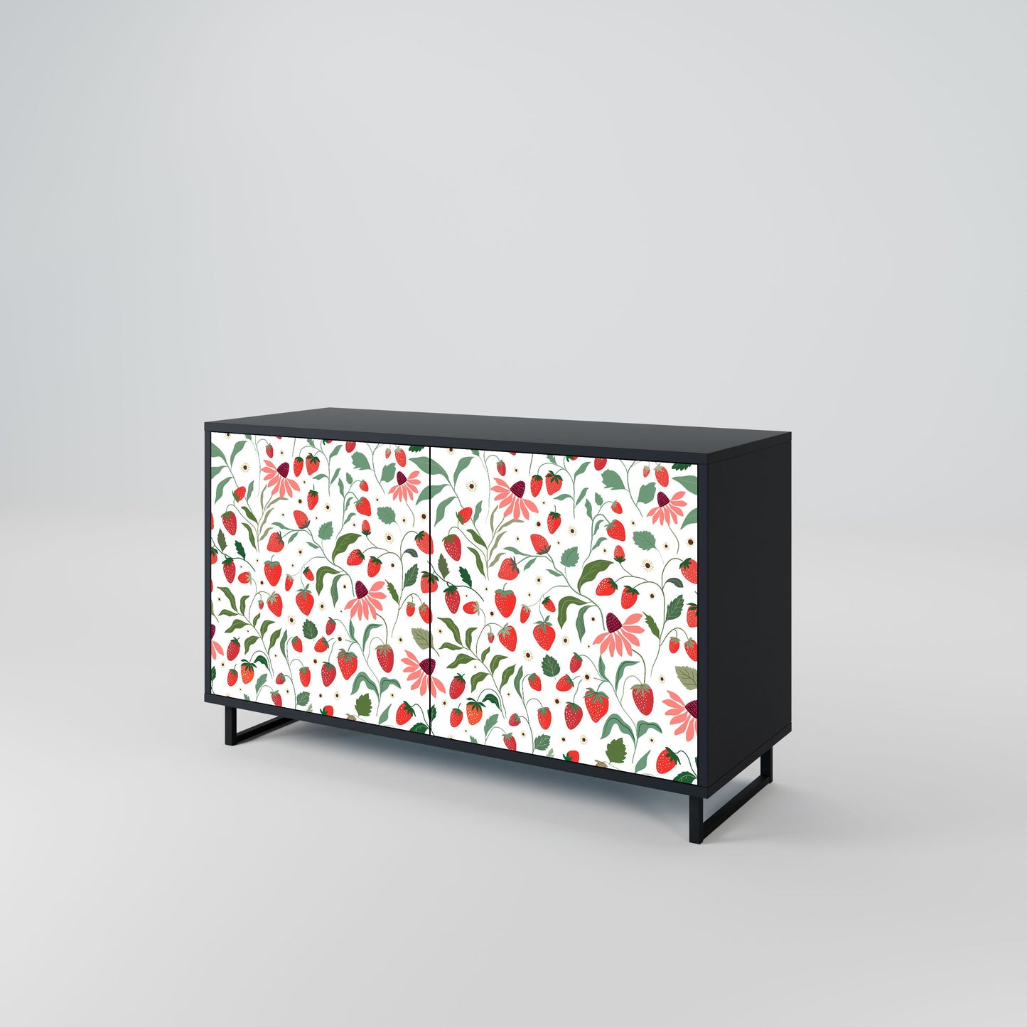 Credenza a 2 ante FLOWERS AND STRAWBERRIES in finitura nera