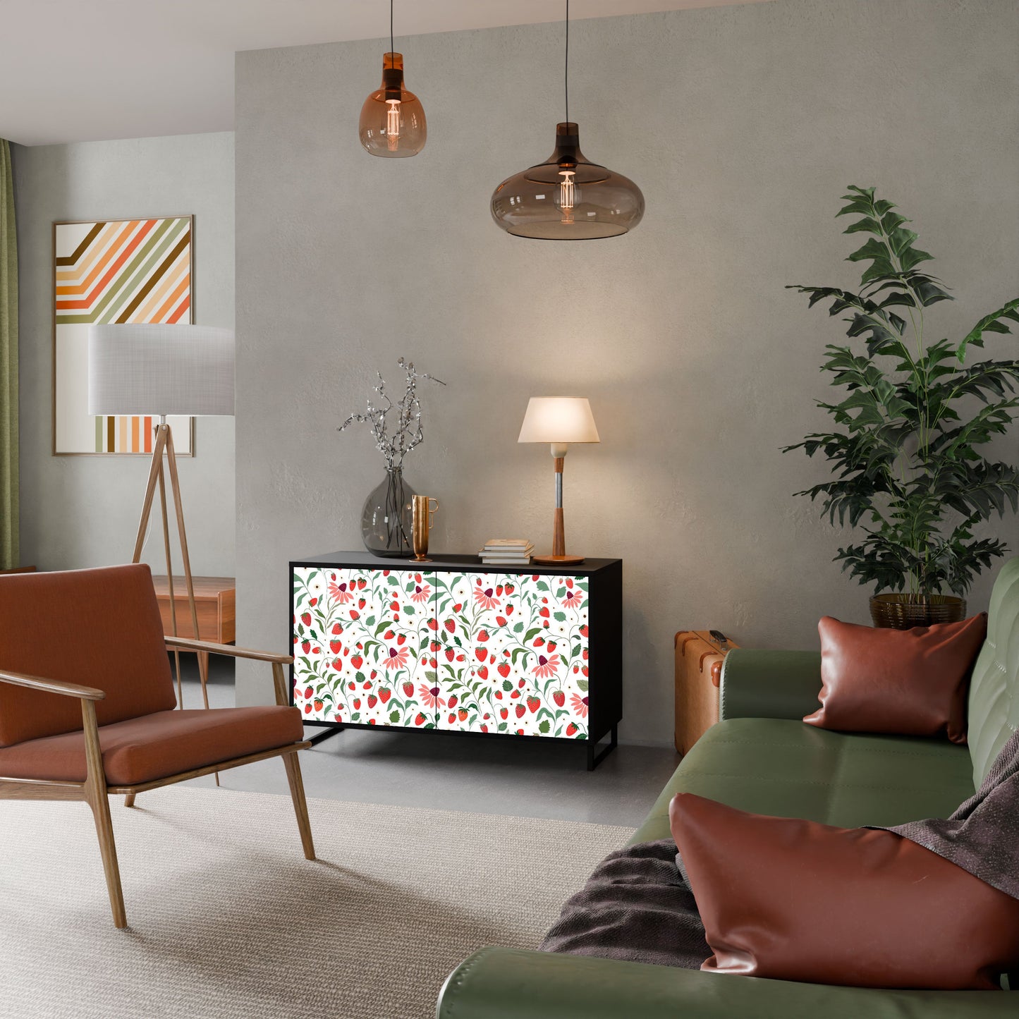 Credenza a 2 ante FLOWERS AND STRAWBERRIES in finitura nera