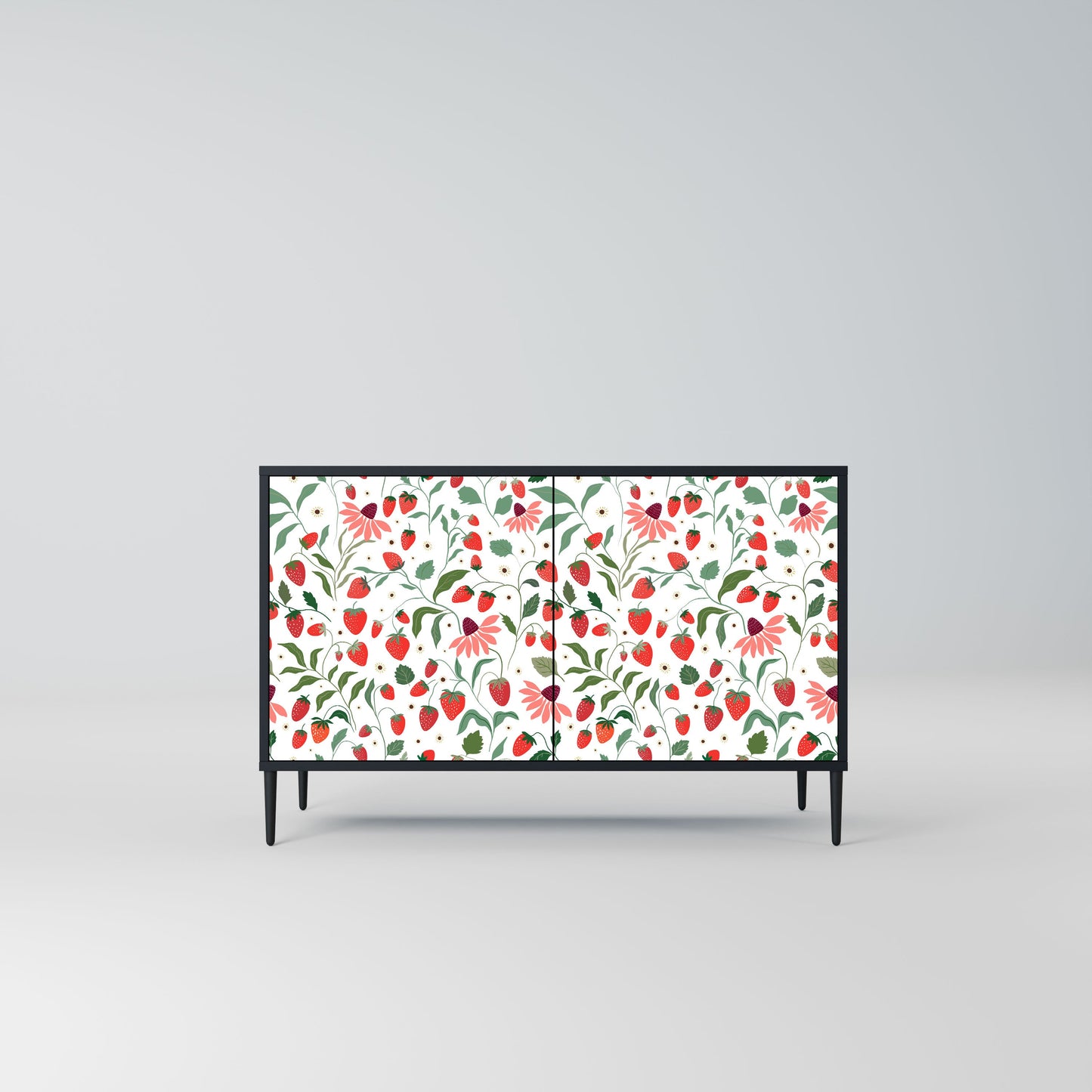 Credenza a 2 ante FLOWERS AND STRAWBERRIES in finitura nera