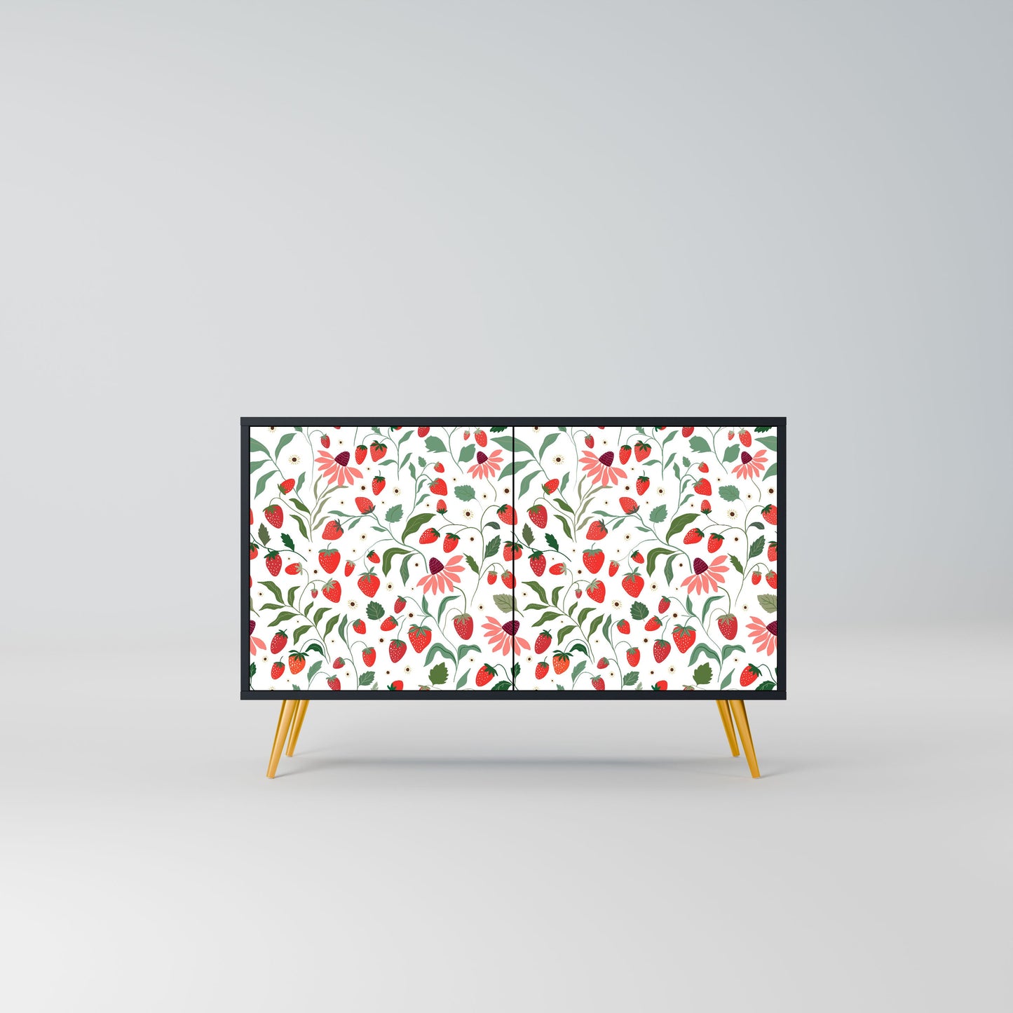 Credenza a 2 ante FLOWERS AND STRAWBERRIES in finitura nera
