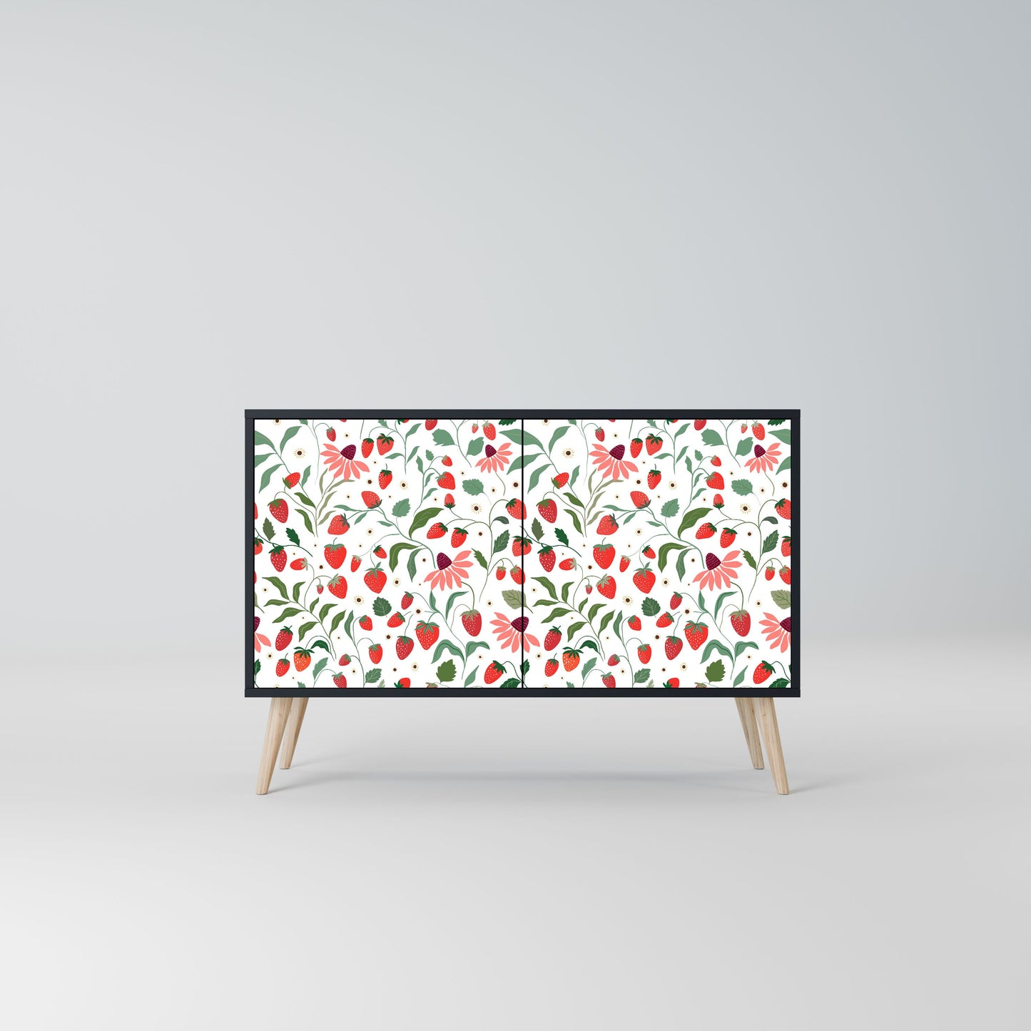 Credenza a 2 ante FLOWERS AND STRAWBERRIES in finitura nera