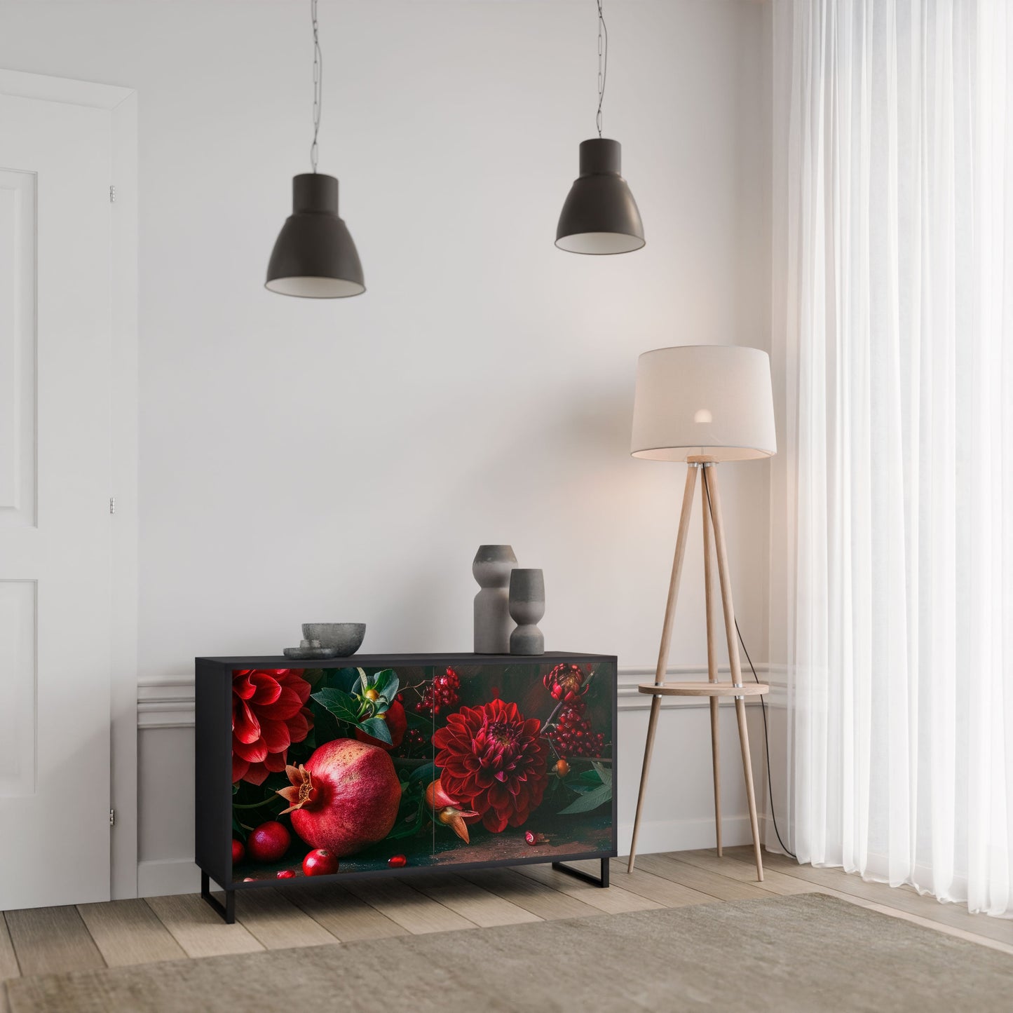 Credenza a 2 ante DAHLIAS AND POMEGRANATES in finitura nera