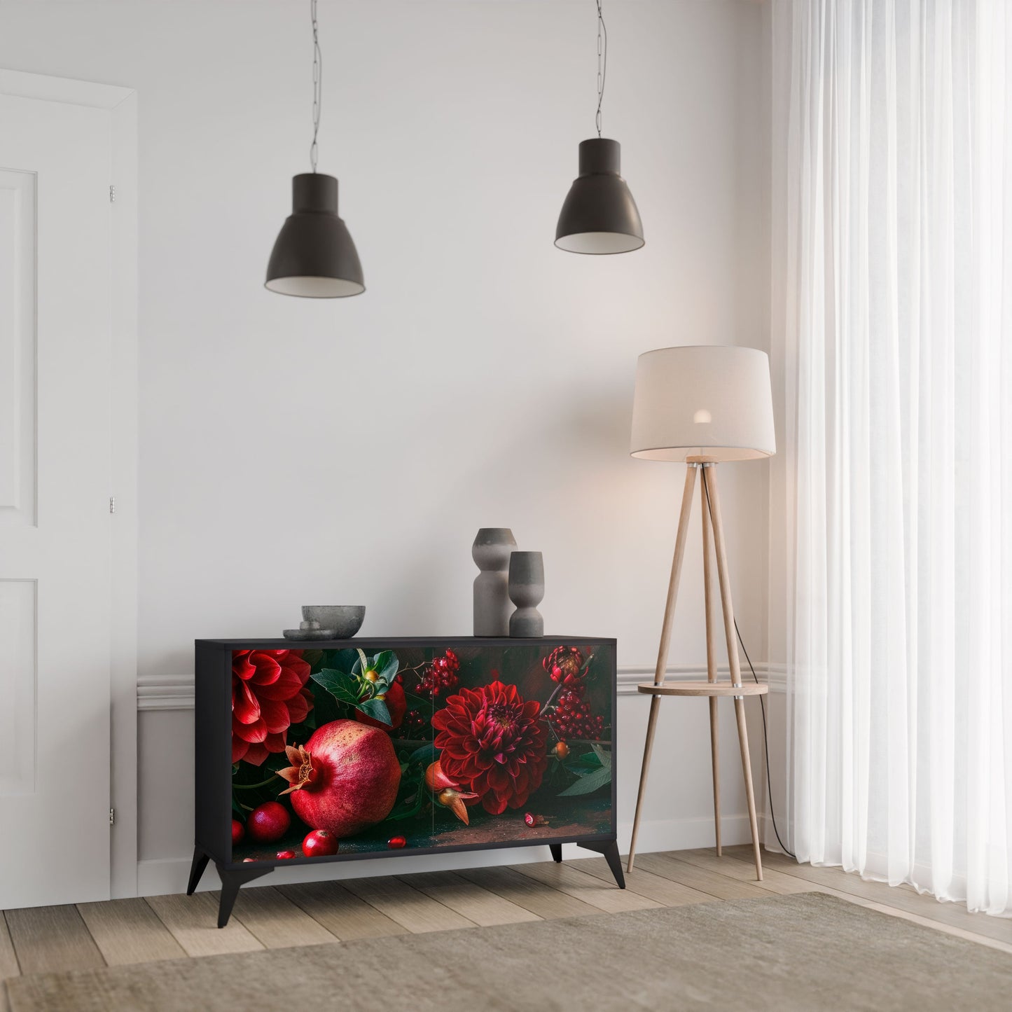 Credenza a 2 ante DAHLIAS AND POMEGRANATES in finitura nera