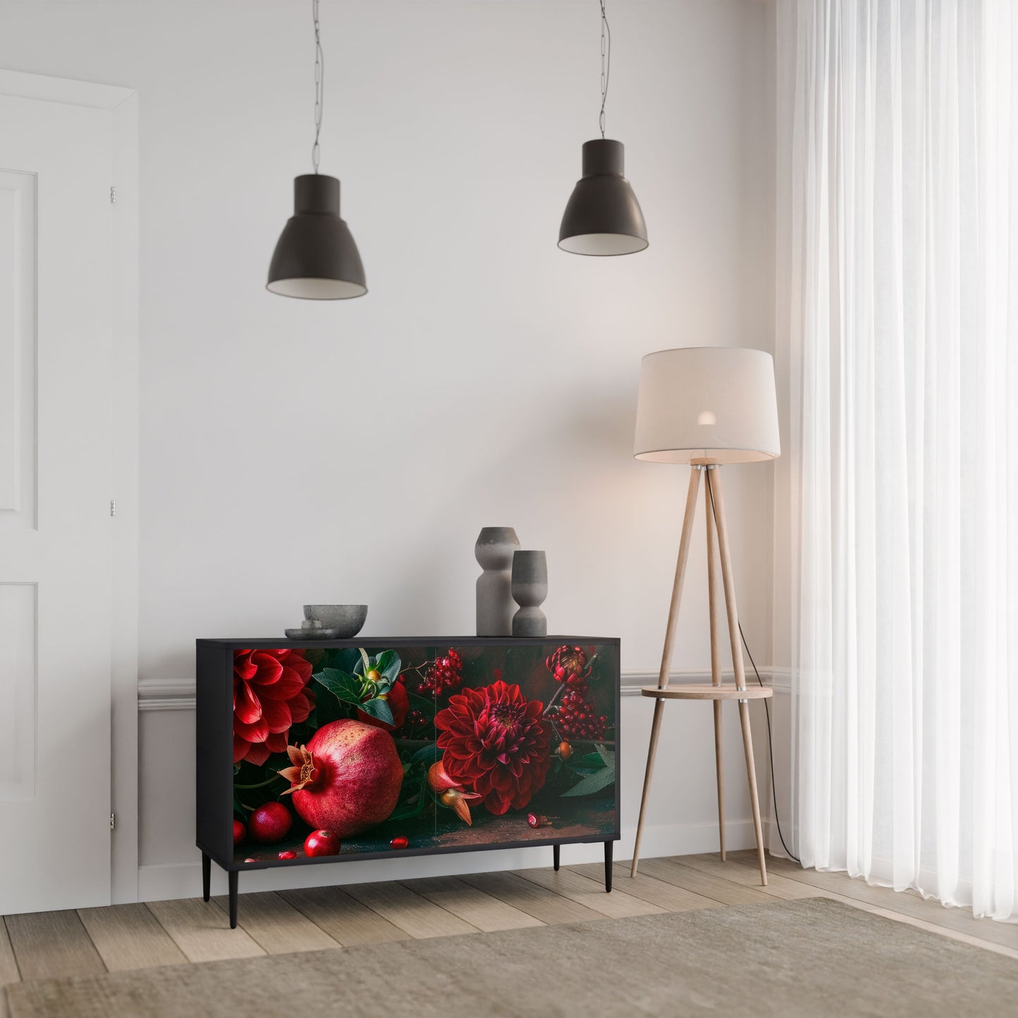 Credenza a 2 ante DAHLIAS AND POMEGRANATES in finitura nera