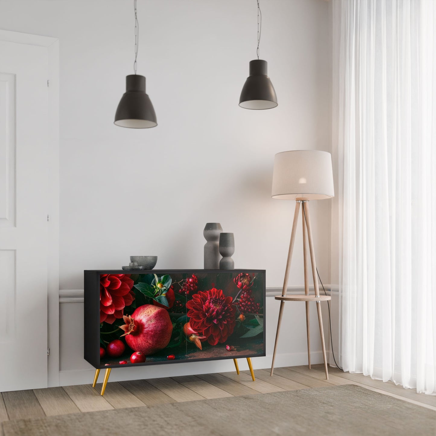 Credenza a 2 ante DAHLIAS AND POMEGRANATES in finitura nera