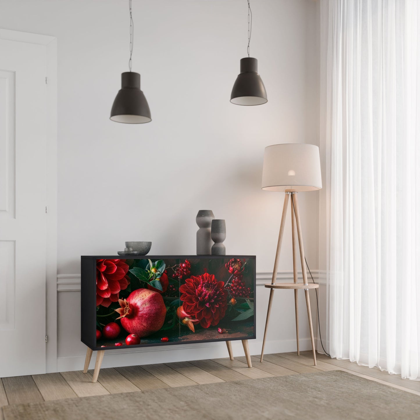 Credenza a 2 ante DAHLIAS AND POMEGRANATES in finitura nera