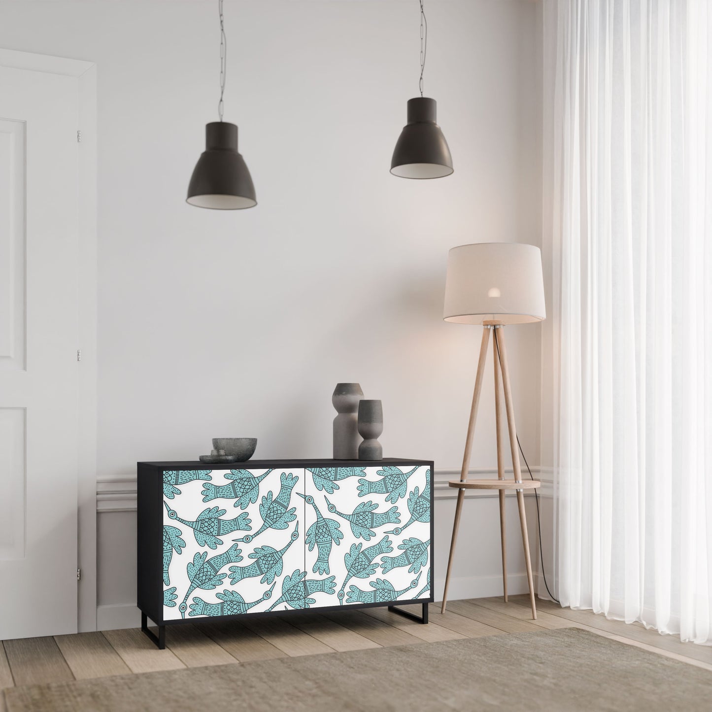 Credenza a 2 ante WATERSPOUT SONGIBIRD in finitura nera