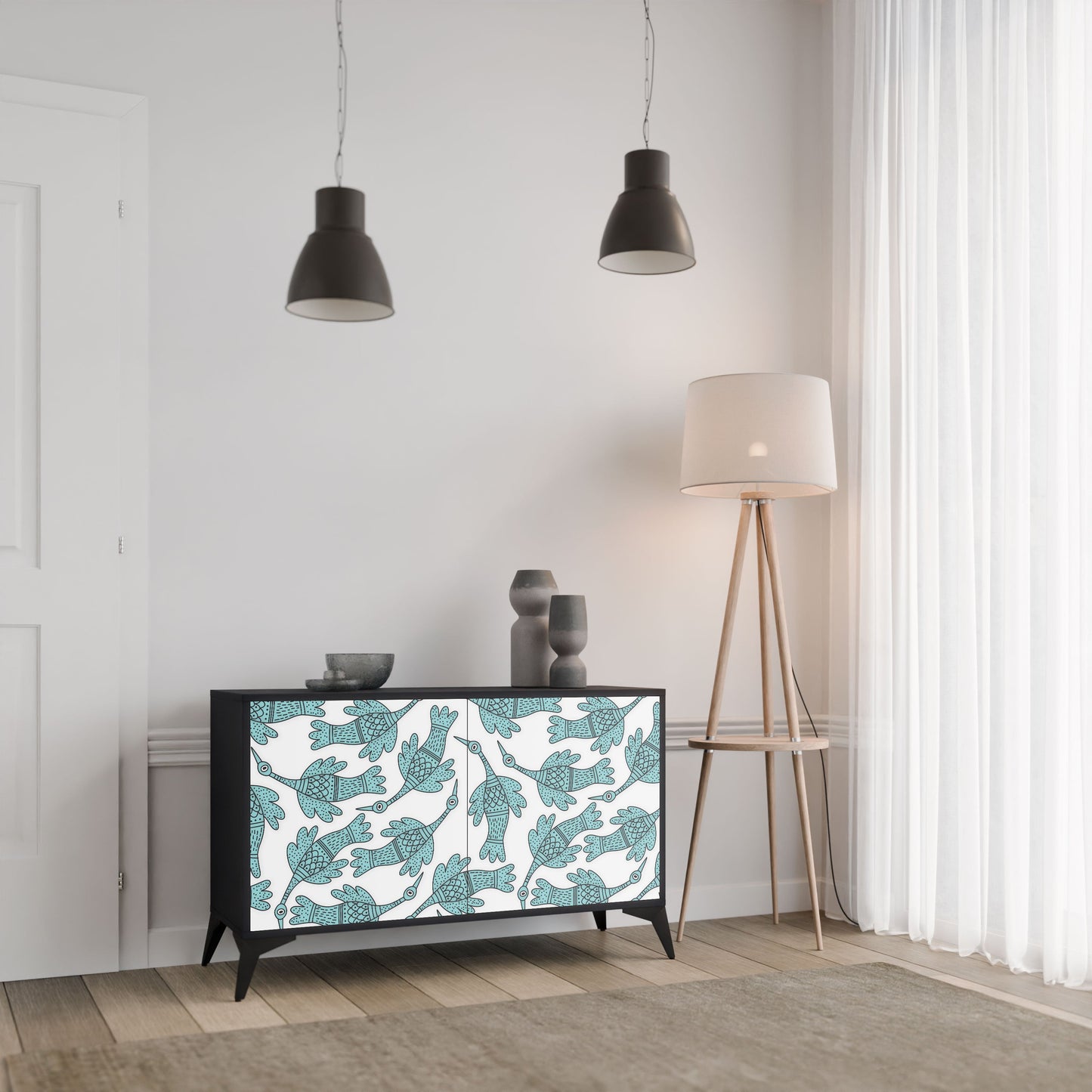 Credenza a 2 ante WATERSPOUT SONGIBIRD in finitura nera