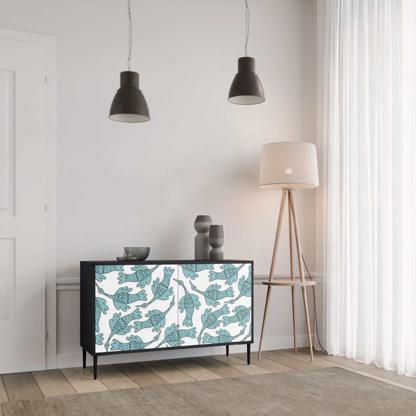 Credenza a 2 ante WATERSPOUT SONGIBIRD in finitura nera
