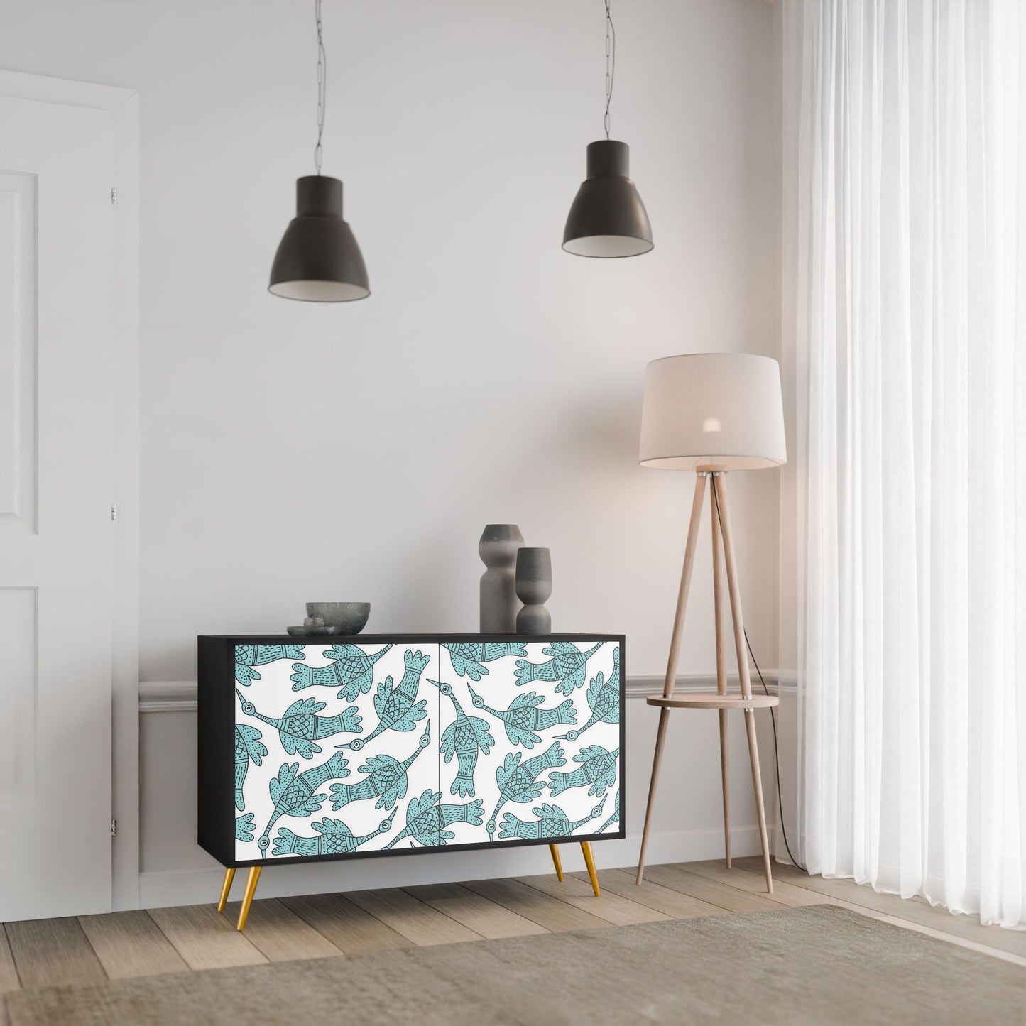 Credenza a 2 ante WATERSPOUT SONGIBIRD in finitura nera