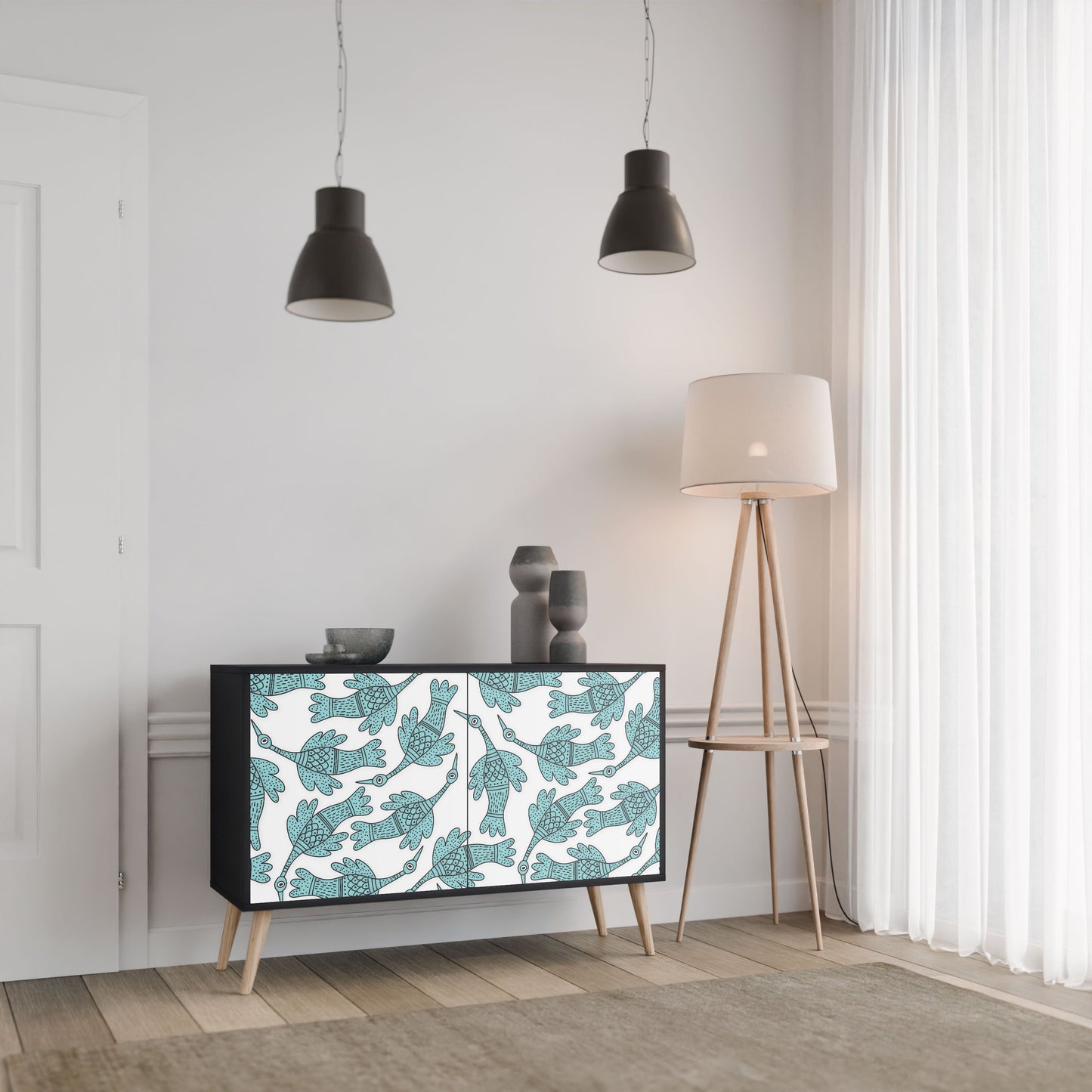Credenza a 2 ante WATERSPOUT SONGIBIRD in finitura nera
