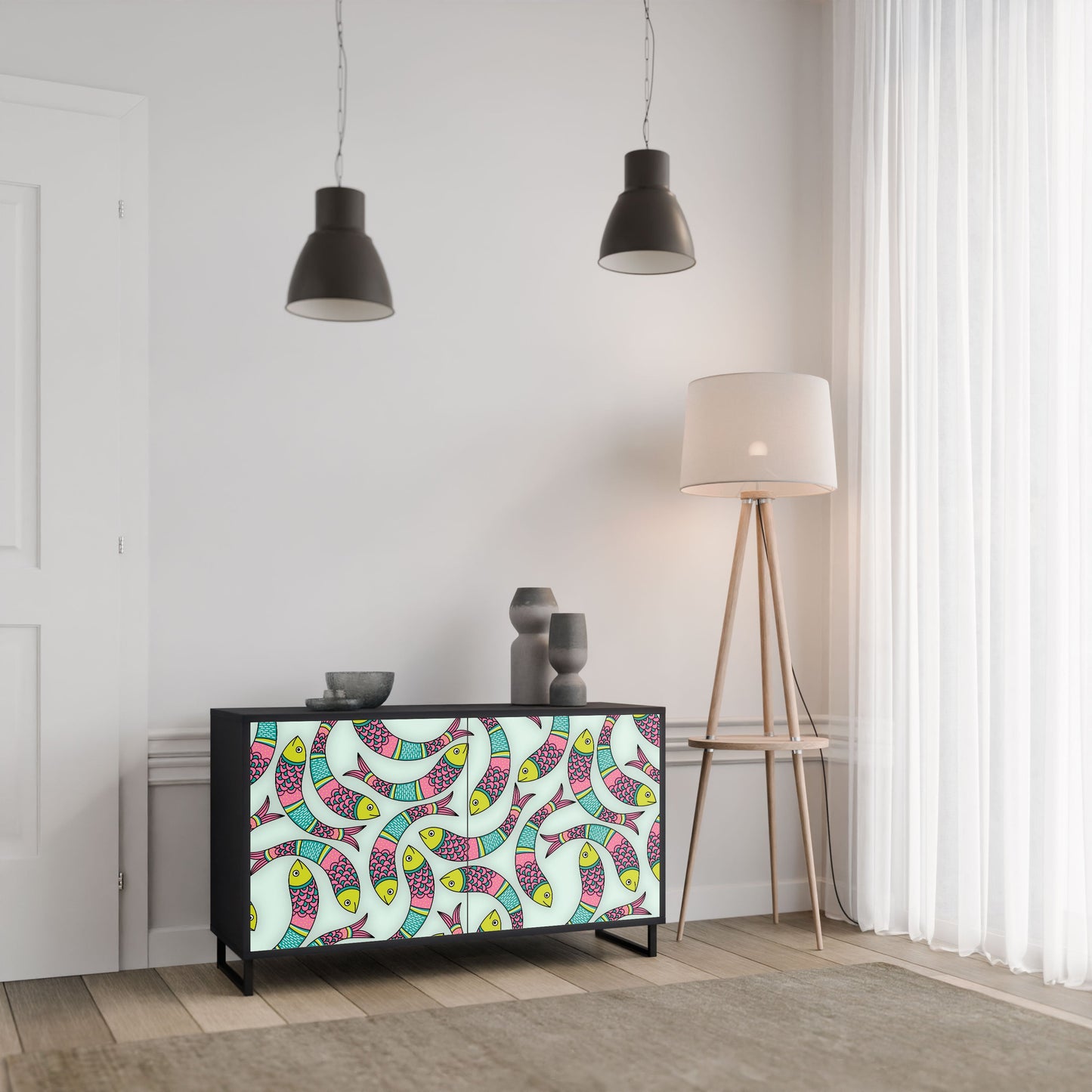 Credenza INDIAN FISH a 2 ante in finitura nera