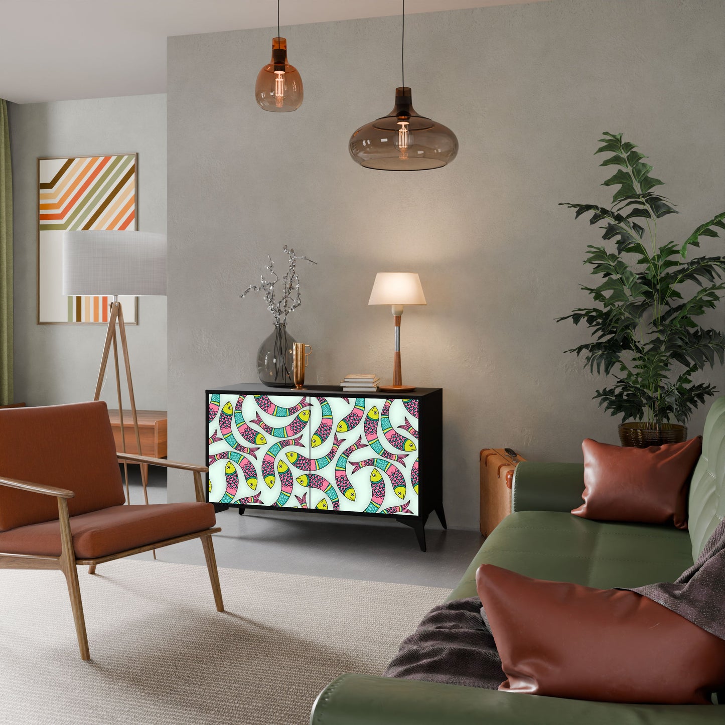 Credenza INDIAN FISH a 2 ante in finitura nera