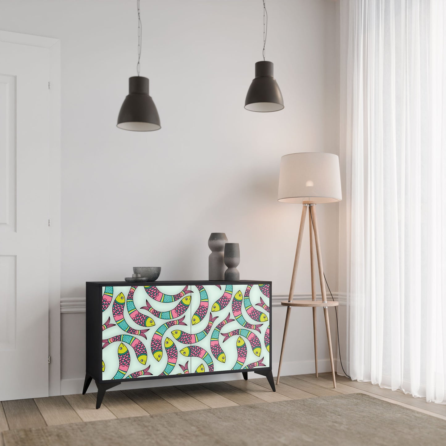Credenza INDIAN FISH a 2 ante in finitura nera
