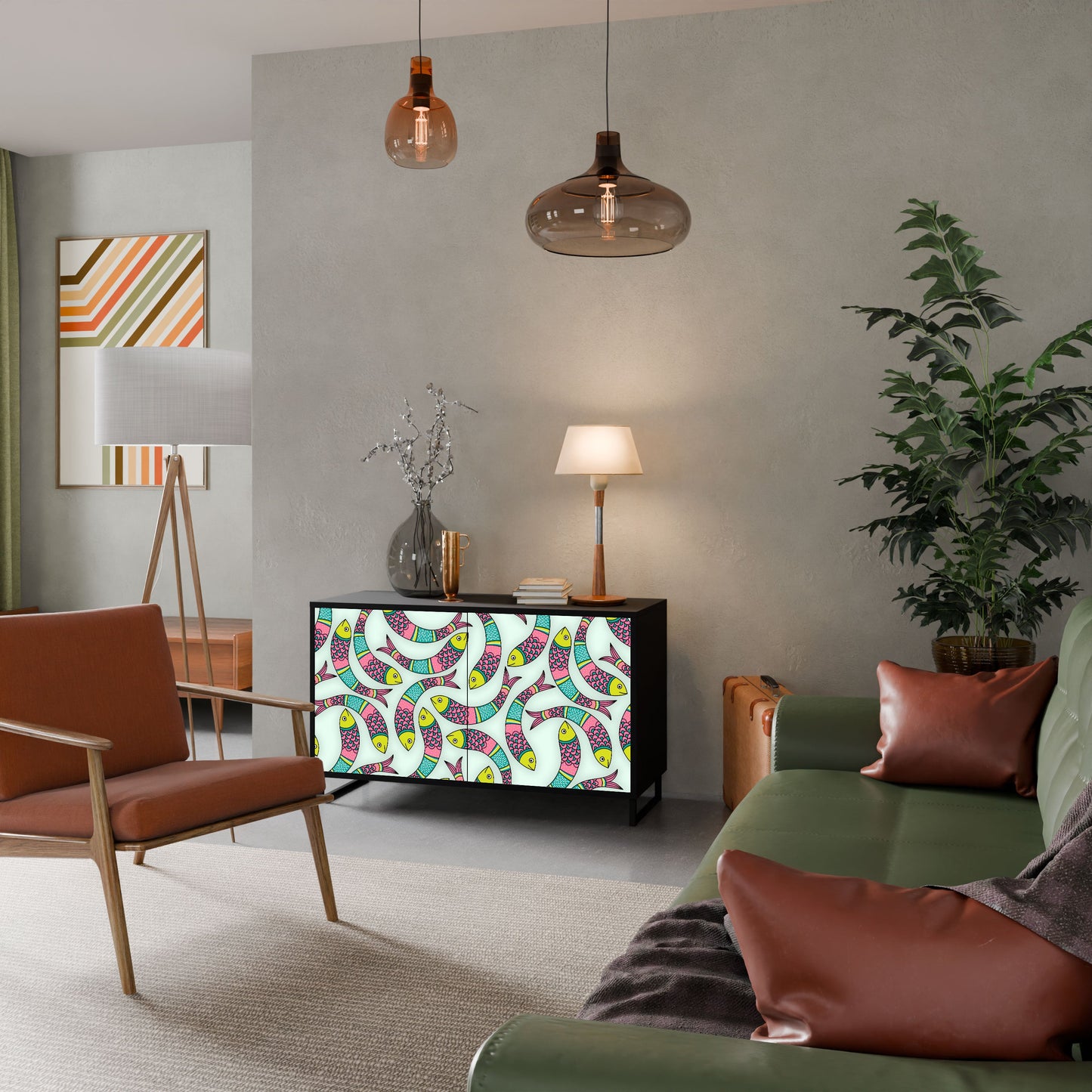 Credenza INDIAN FISH a 2 ante in finitura nera