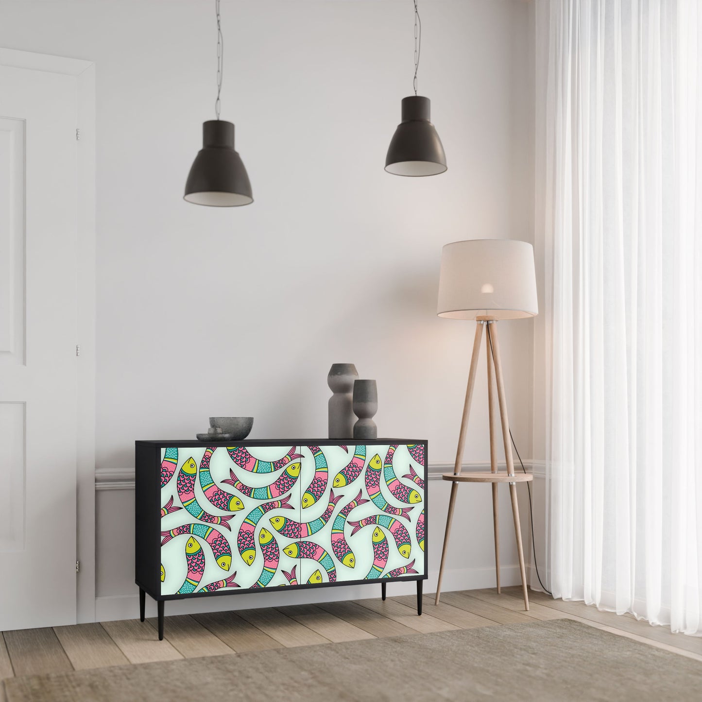 Credenza INDIAN FISH a 2 ante in finitura nera