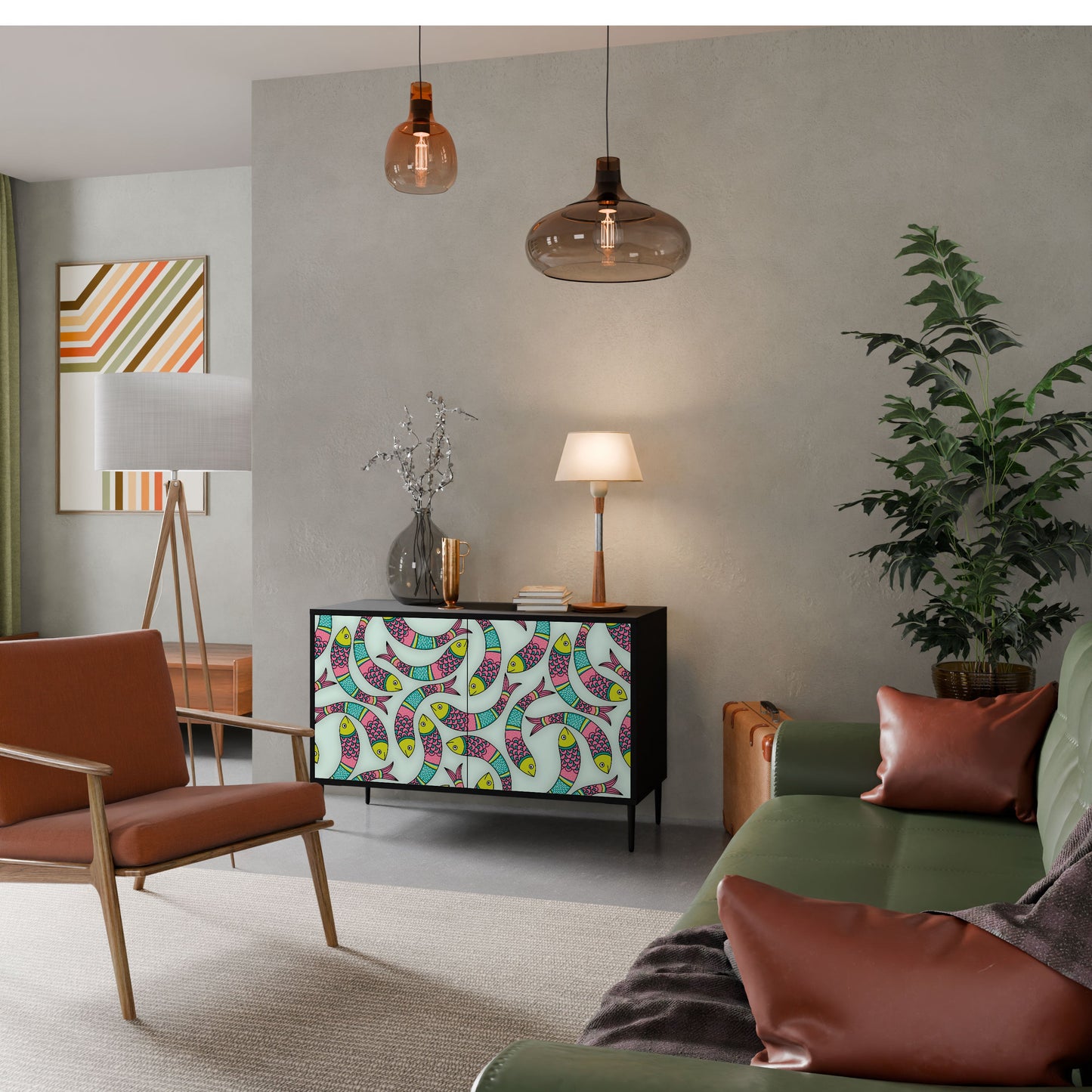 Credenza INDIAN FISH a 2 ante in finitura nera