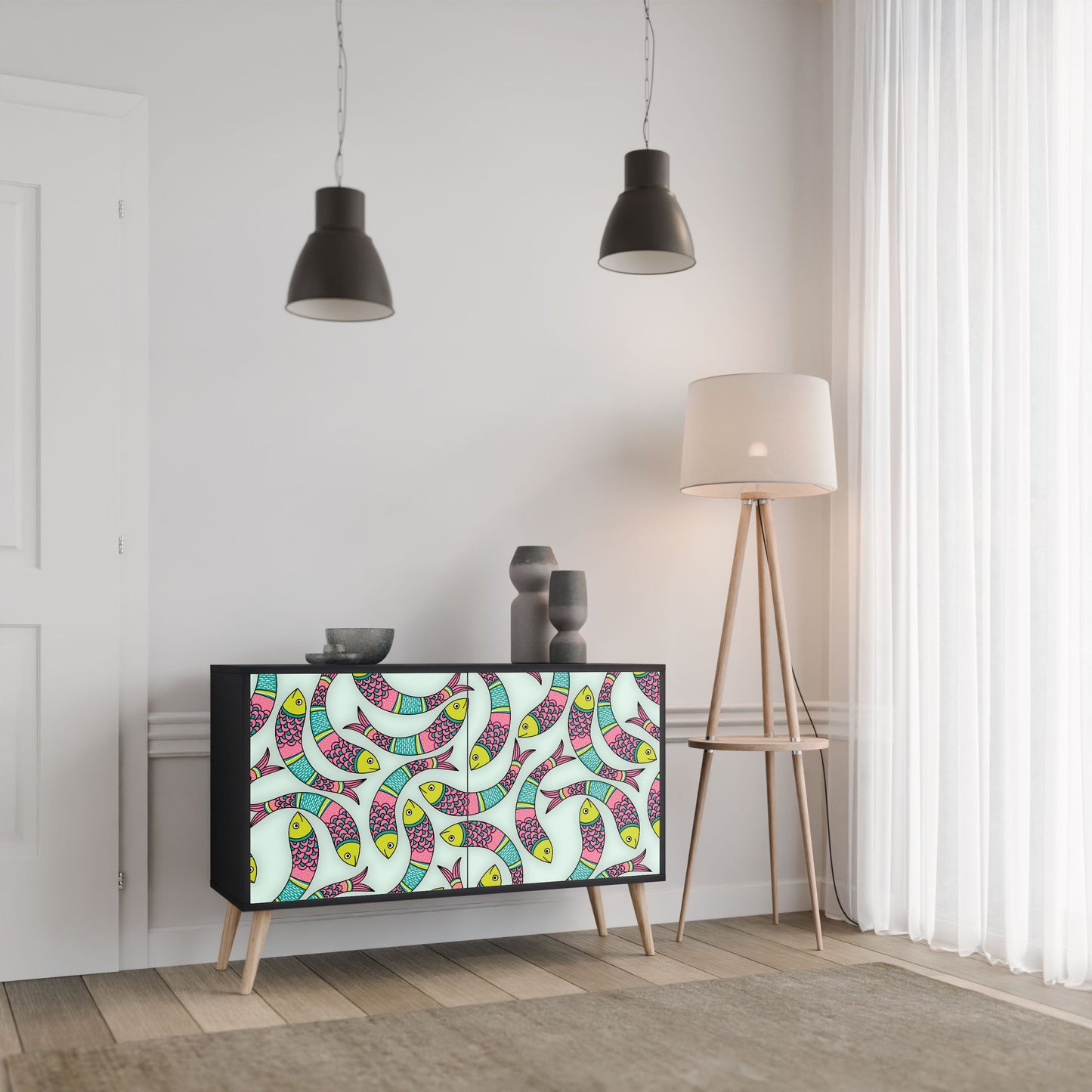 Credenza INDIAN FISH a 2 ante in finitura nera