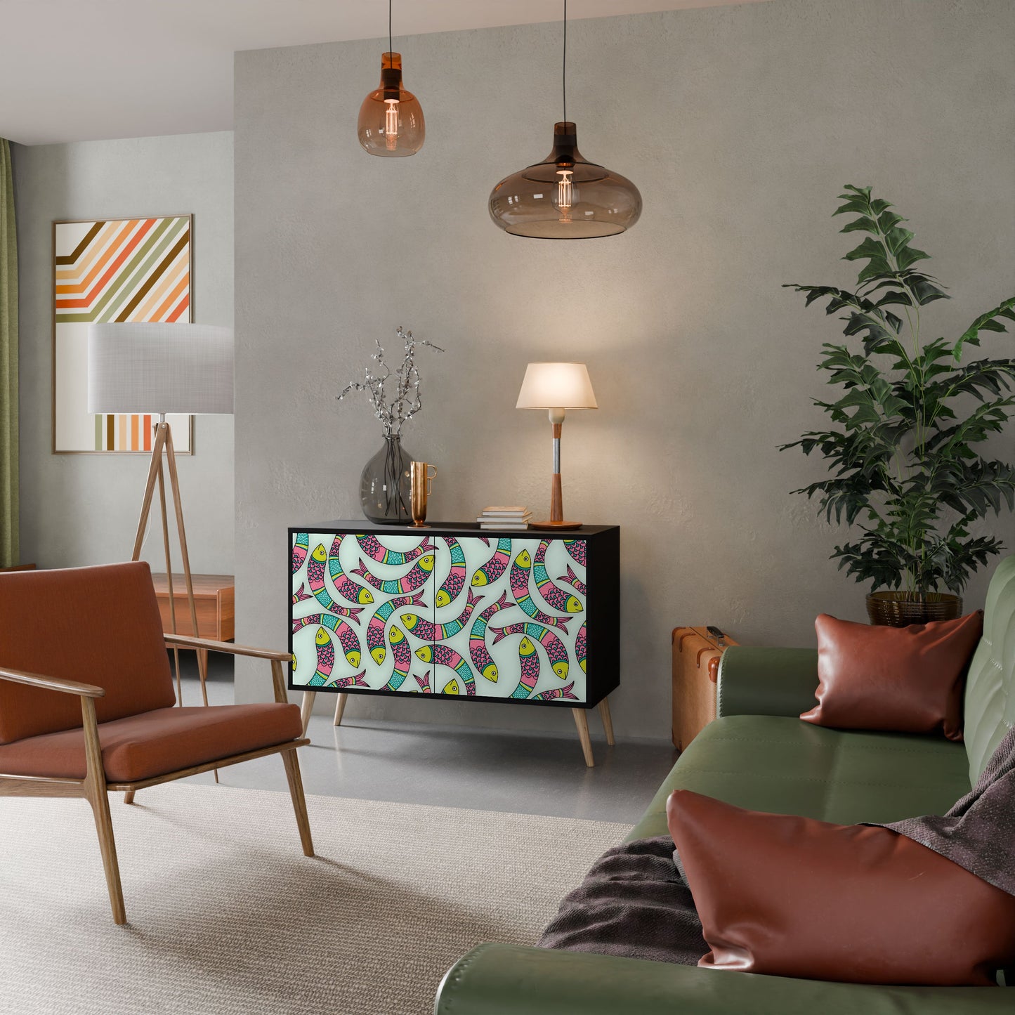 Credenza INDIAN FISH a 2 ante in finitura nera