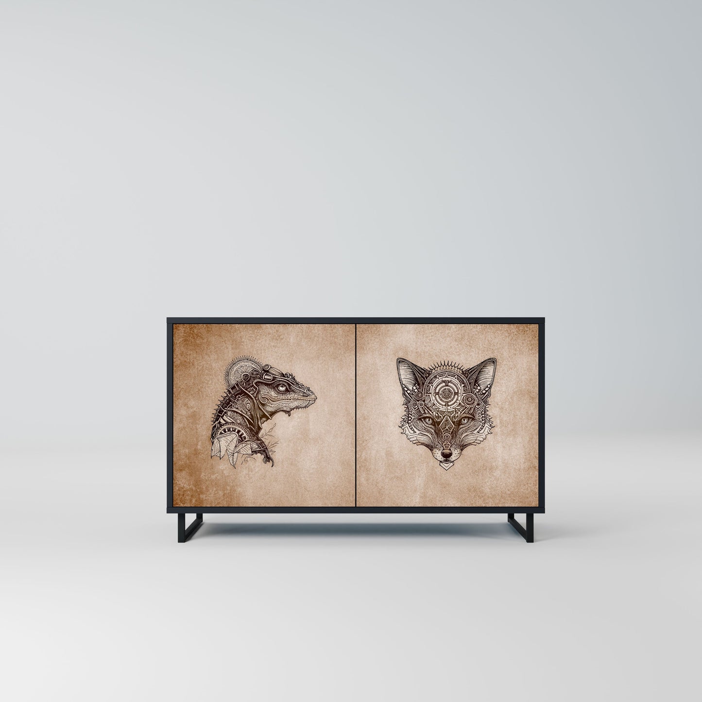 Credenza a 2 ante STEAMPUNK CLAN in finitura nera