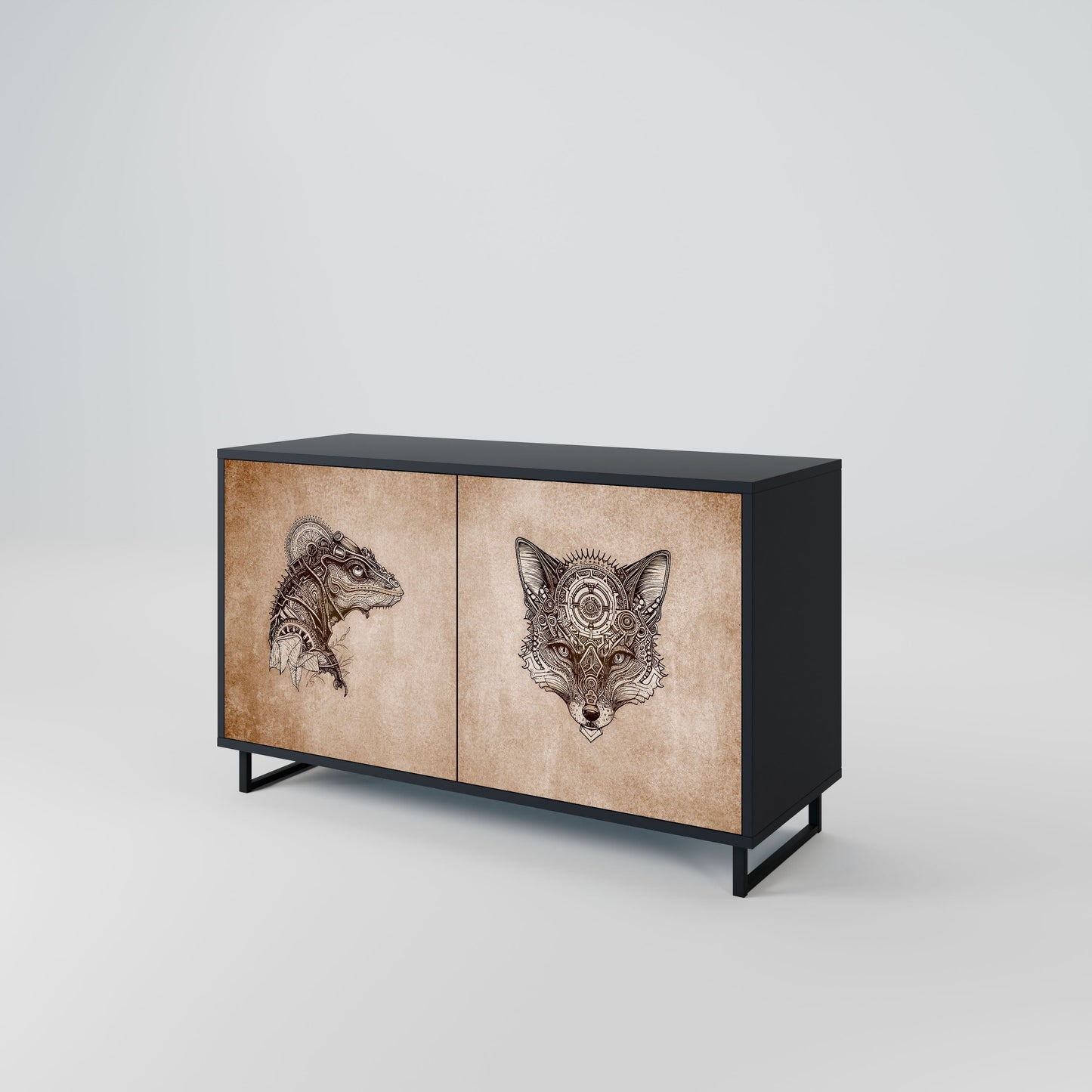 Credenza a 2 ante STEAMPUNK CLAN in finitura nera