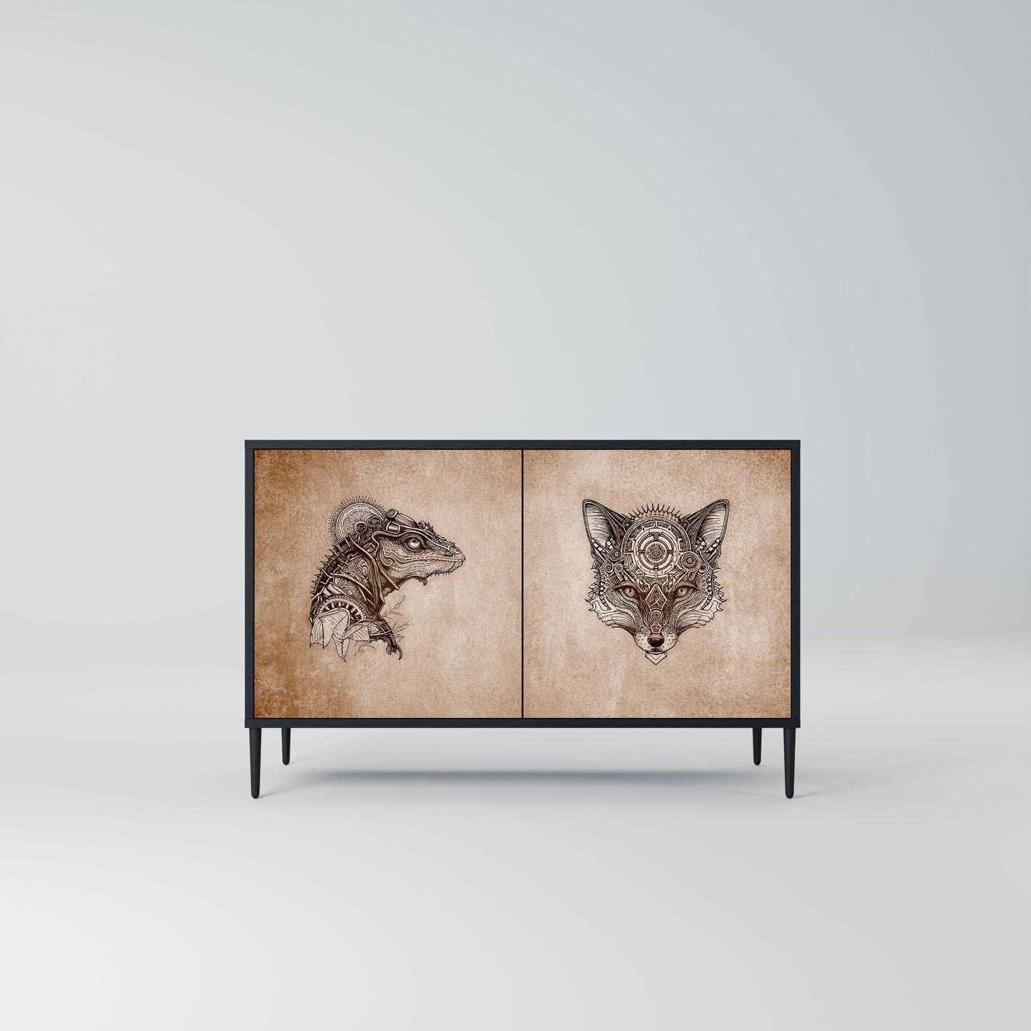 Credenza a 2 ante STEAMPUNK CLAN in finitura nera