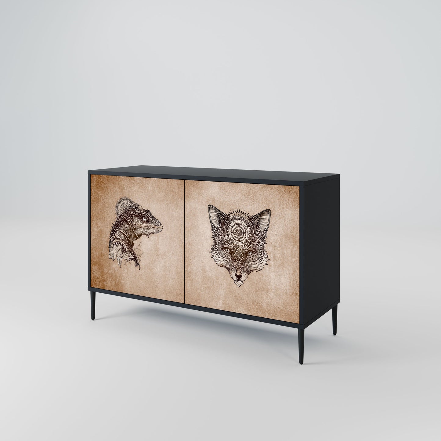 Credenza a 2 ante STEAMPUNK CLAN in finitura nera