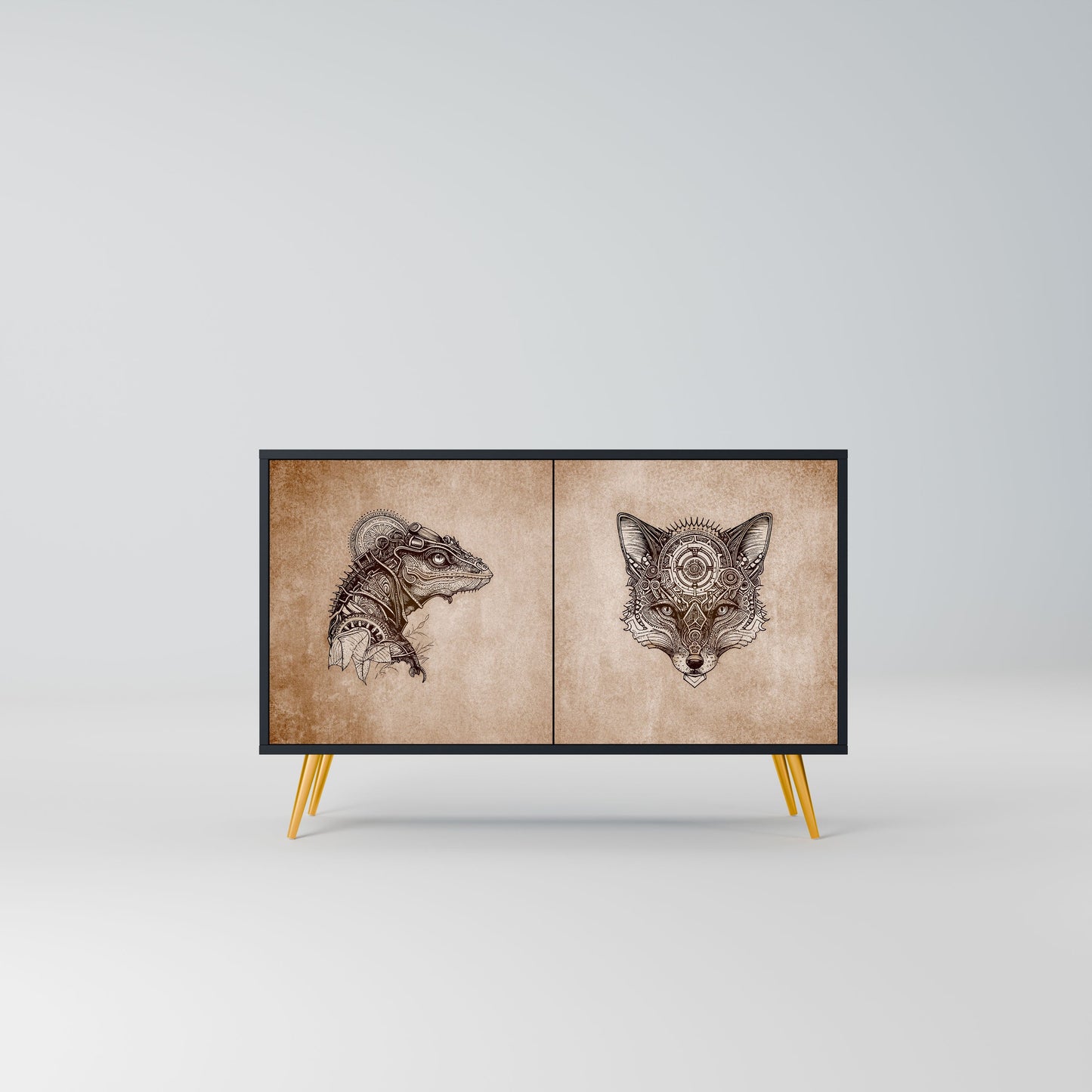 Credenza a 2 ante STEAMPUNK CLAN in finitura nera