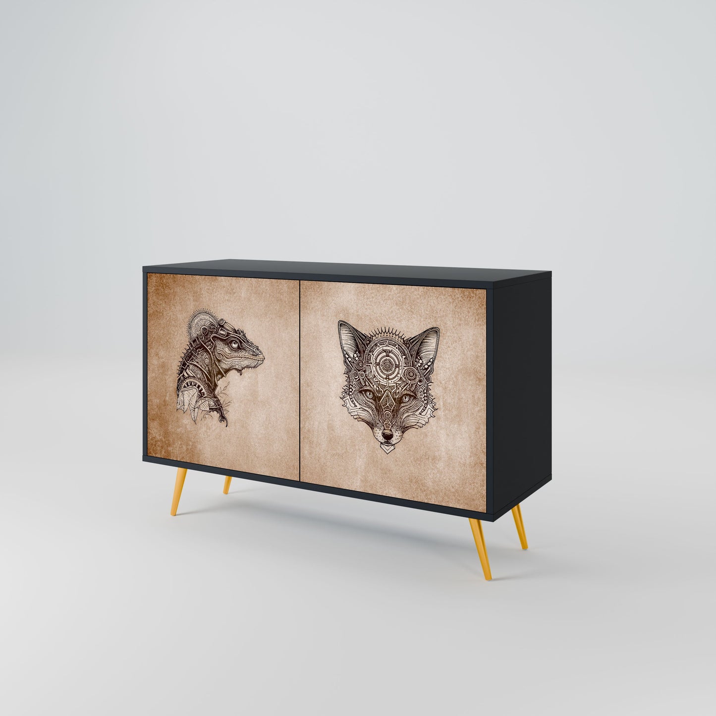 Credenza a 2 ante STEAMPUNK CLAN in finitura nera