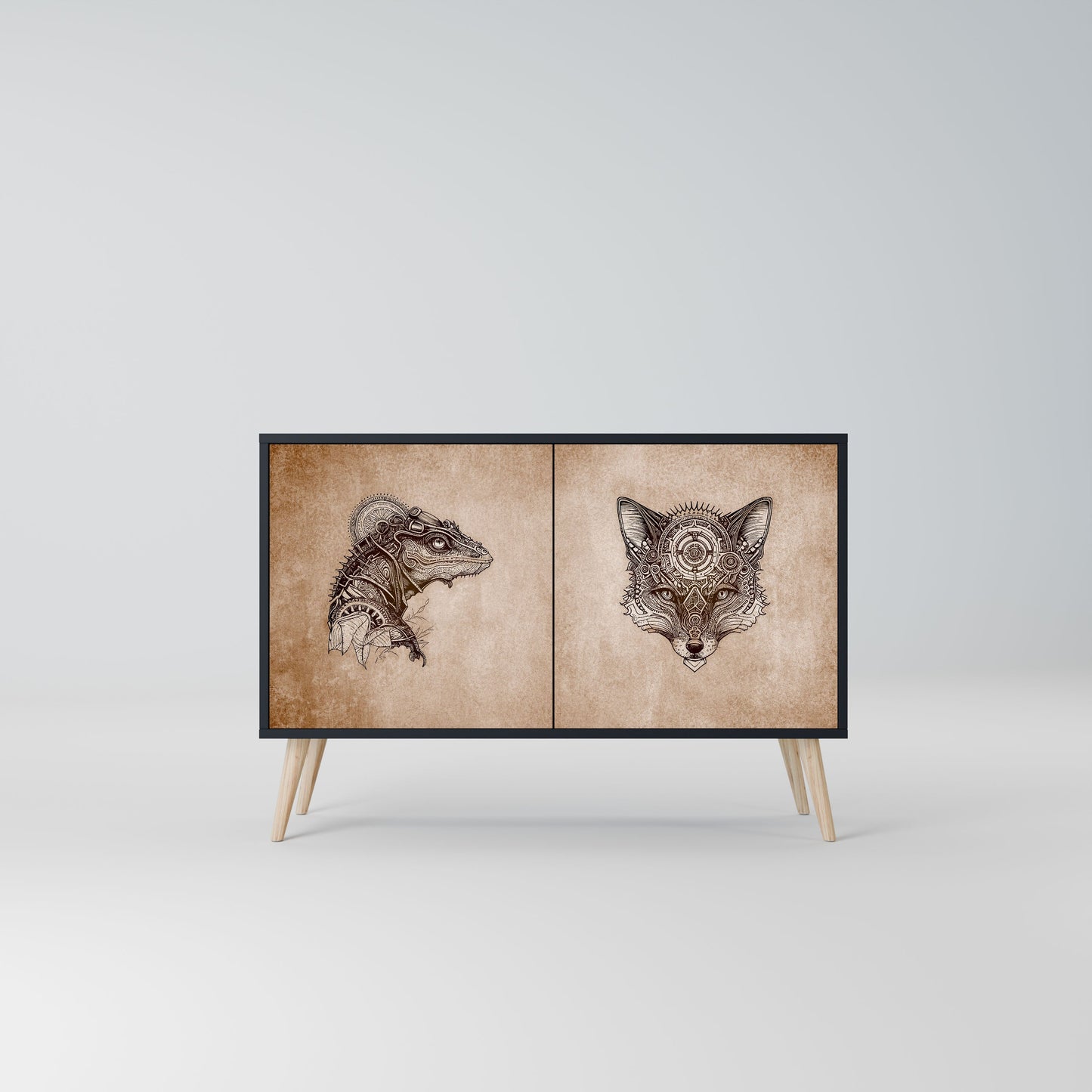 Credenza a 2 ante STEAMPUNK CLAN in finitura nera