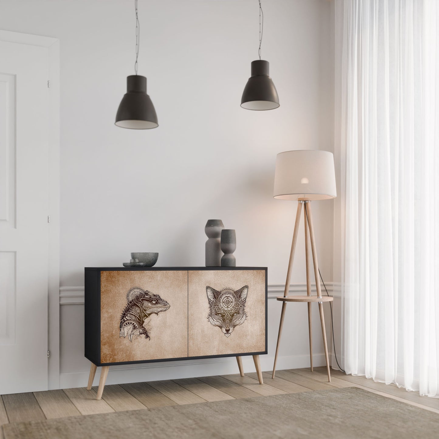 Credenza a 2 ante STEAMPUNK CLAN in finitura nera