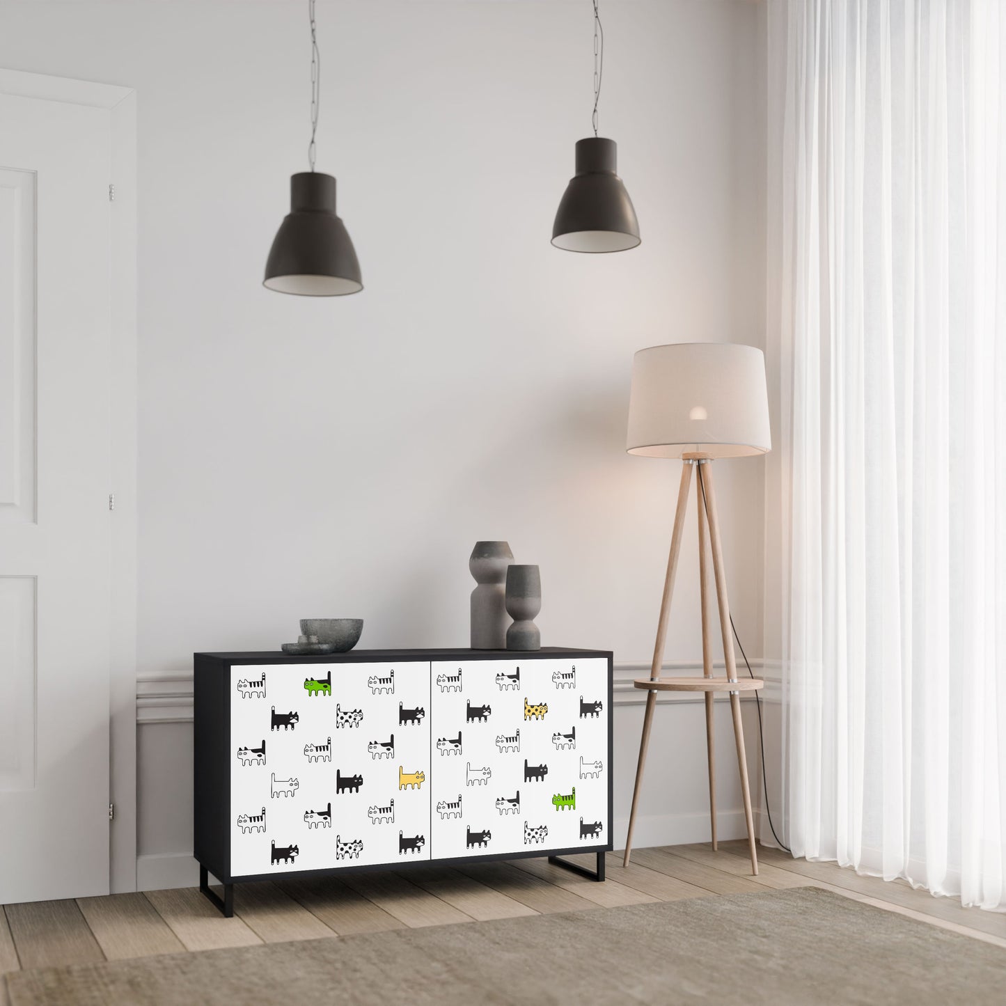 CATS COMPILATION Credenza a 2 ante in finitura nera