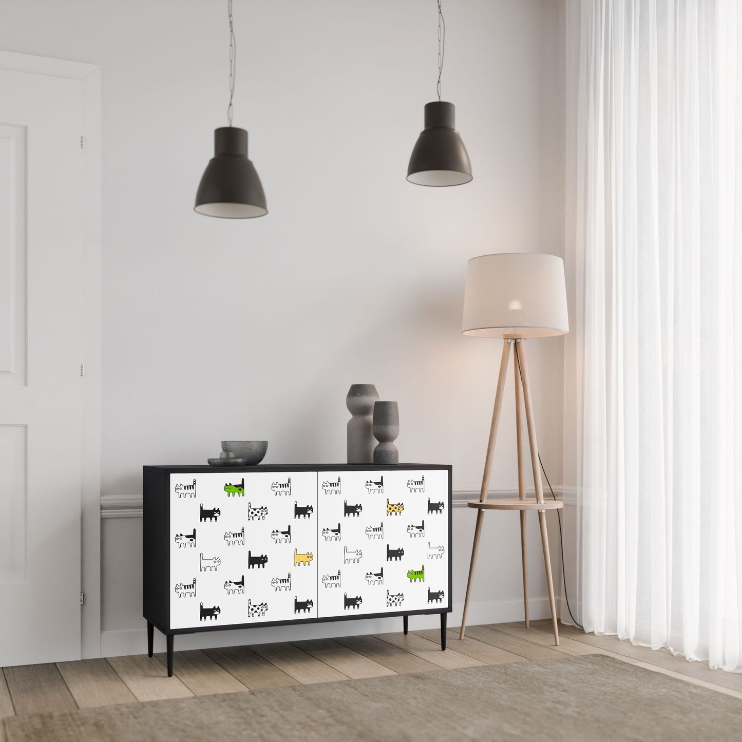 CATS COMPILATION Credenza a 2 ante in finitura nera
