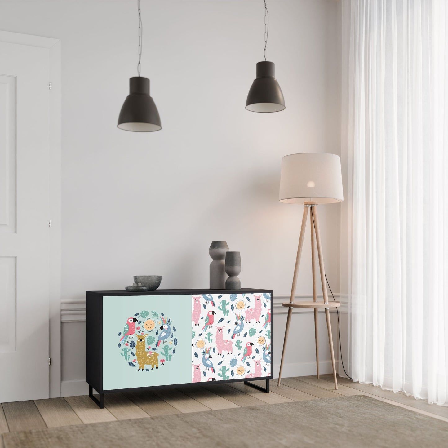 Credenza a 2 ante COLORFUL ALPACAS in finitura nera
