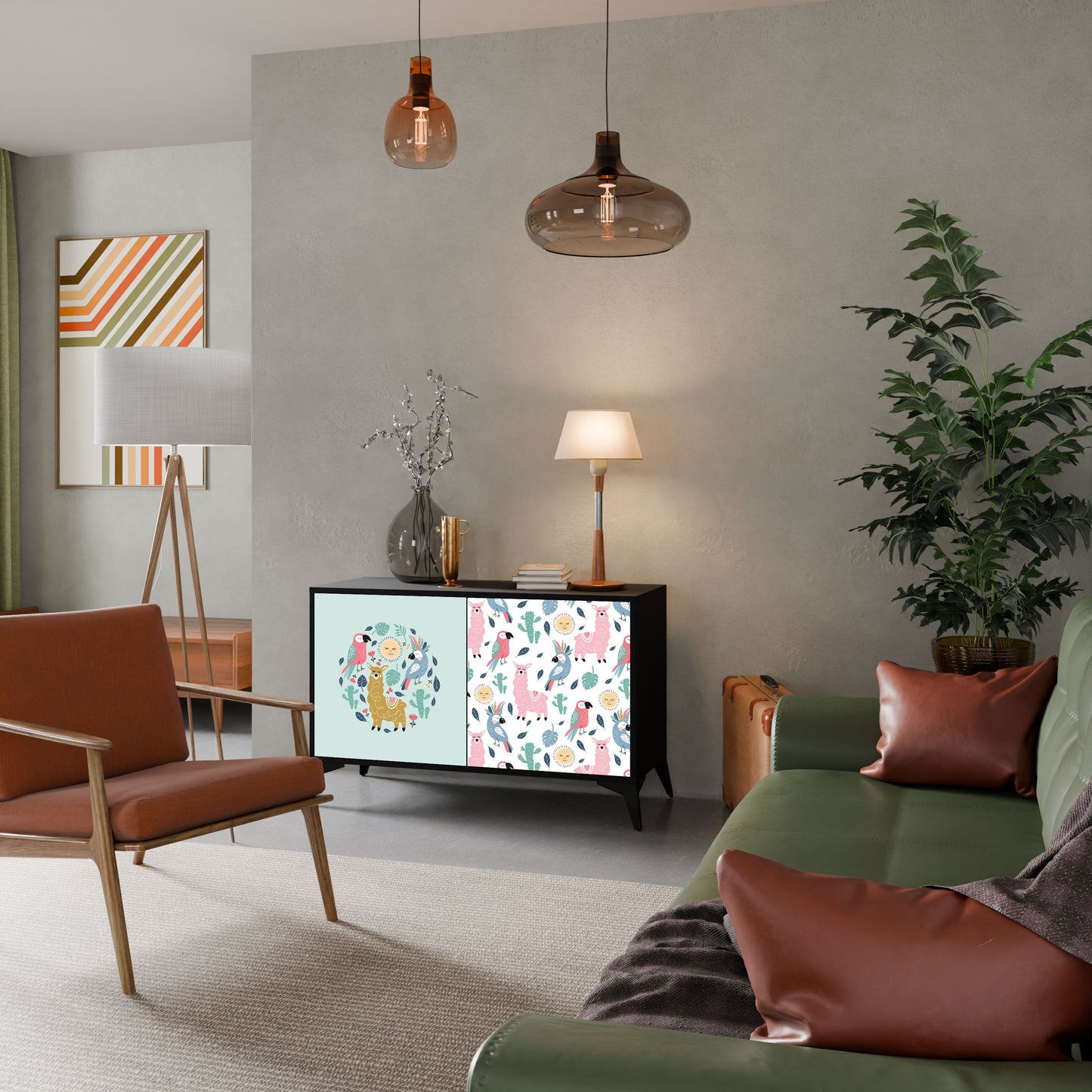Credenza a 2 ante COLORFUL ALPACAS in finitura nera