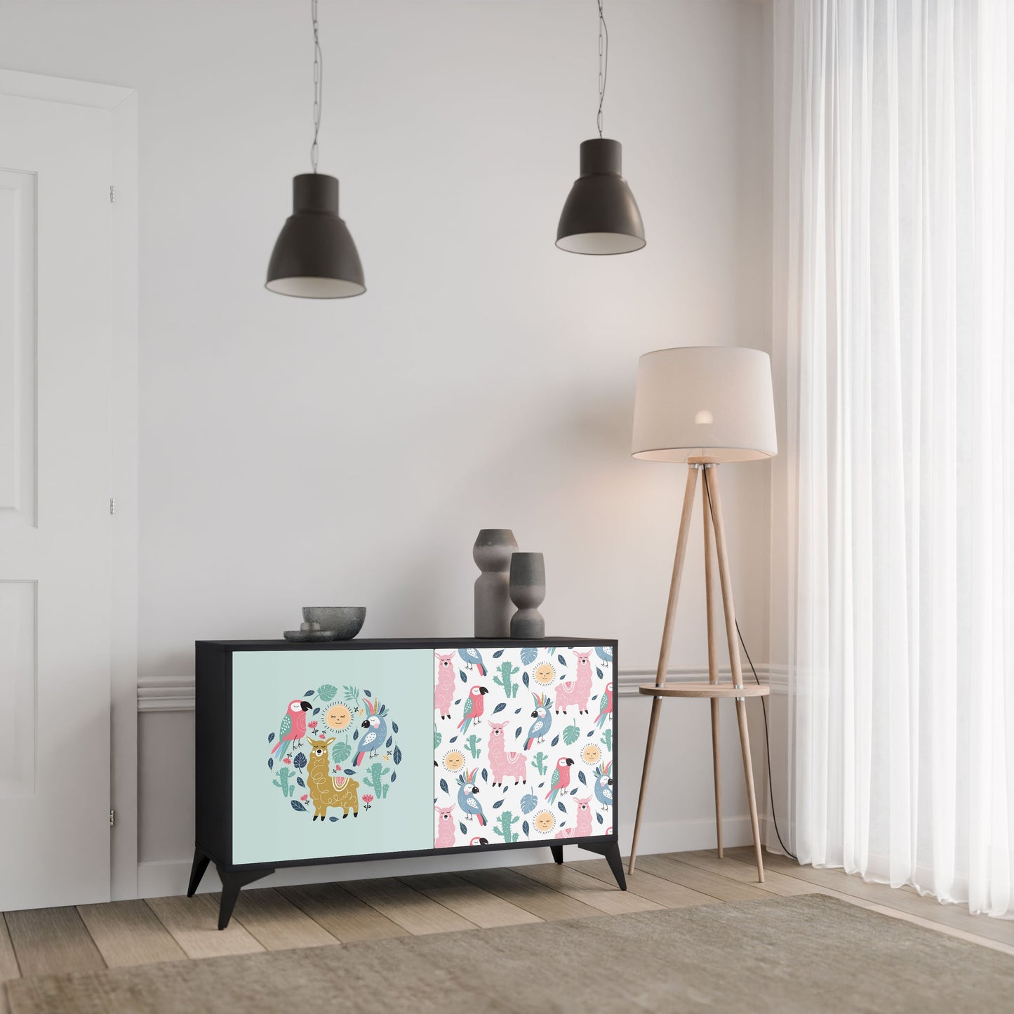 Credenza a 2 ante COLORFUL ALPACAS in finitura nera