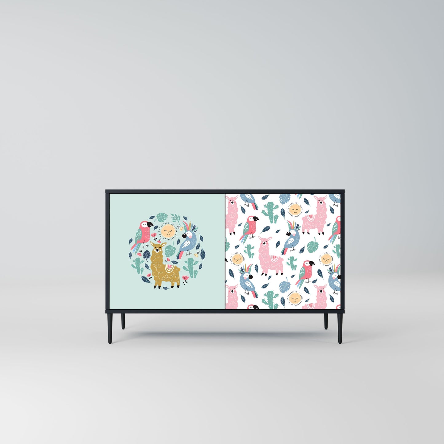 Credenza a 2 ante COLORFUL ALPACAS in finitura nera