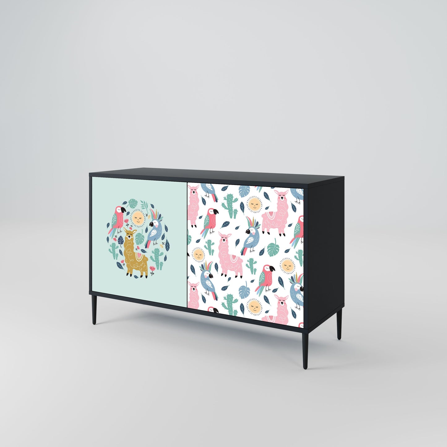 Credenza a 2 ante COLORFUL ALPACAS in finitura nera