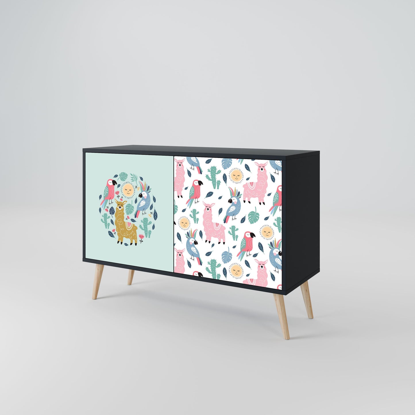 Credenza a 2 ante COLORFUL ALPACAS in finitura nera