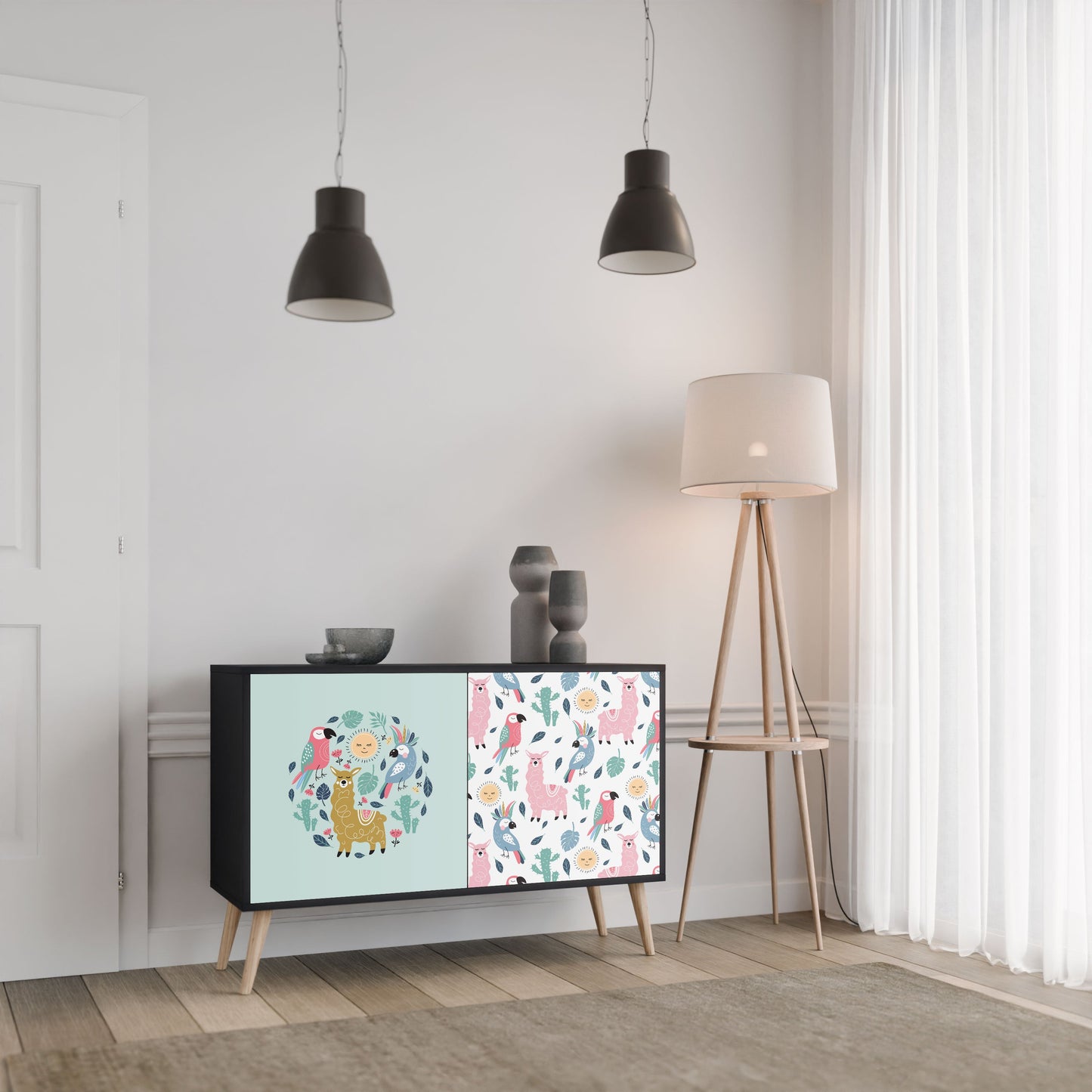 Credenza a 2 ante COLORFUL ALPACAS in finitura nera