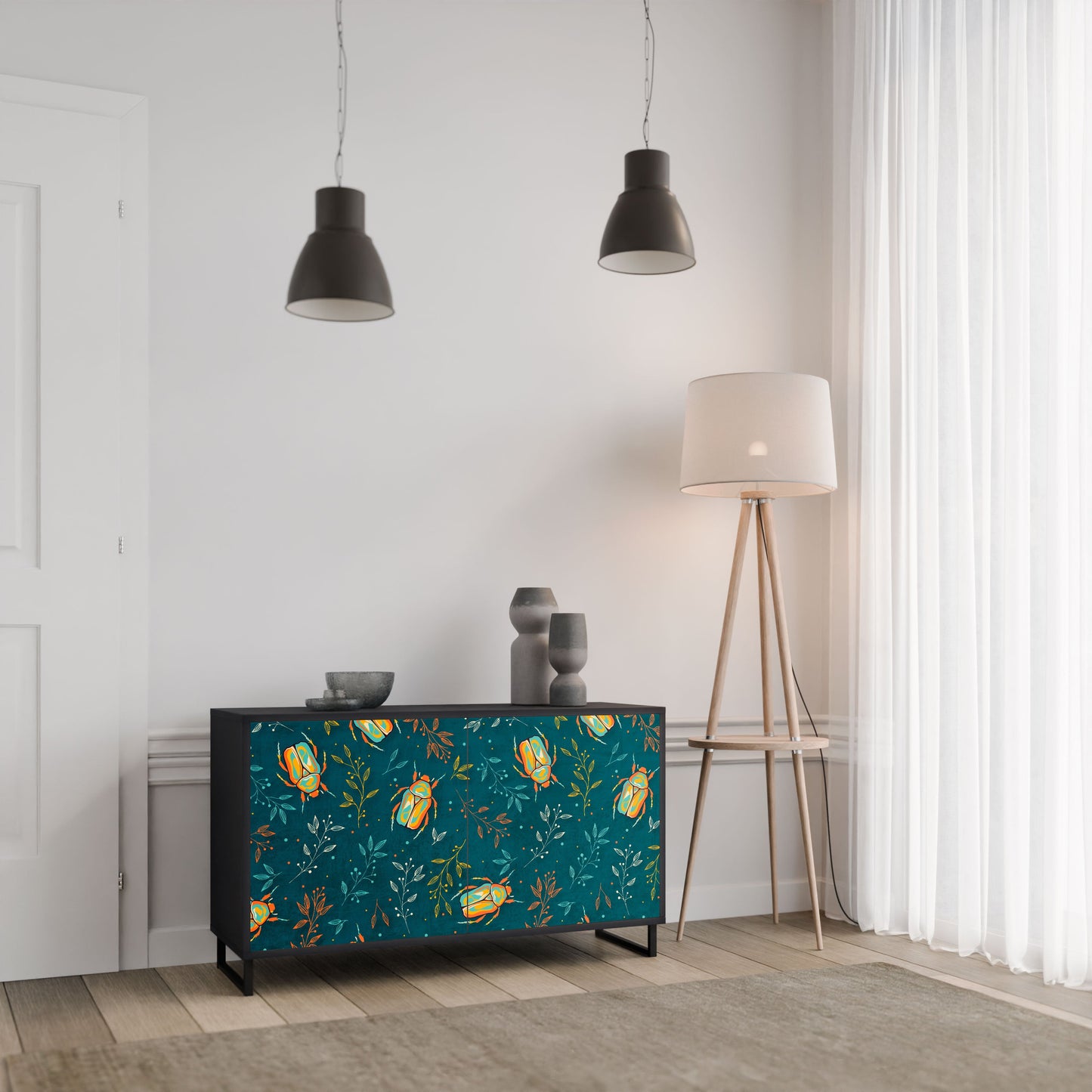 Credenza AUTUMN INSECTS a 2 ante in finitura nera