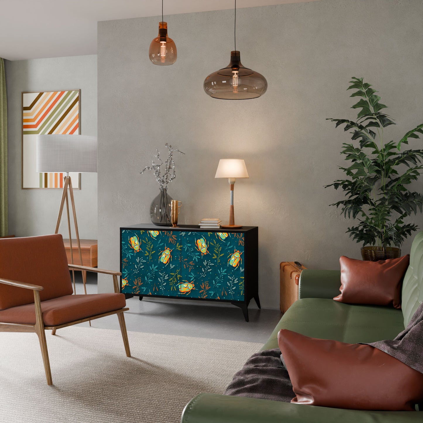 Credenza AUTUMN INSECTS a 2 ante in finitura nera