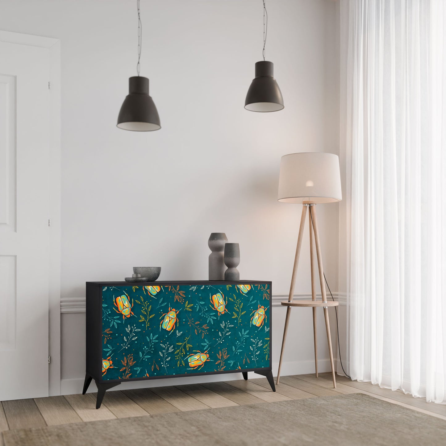 Credenza AUTUMN INSECTS a 2 ante in finitura nera