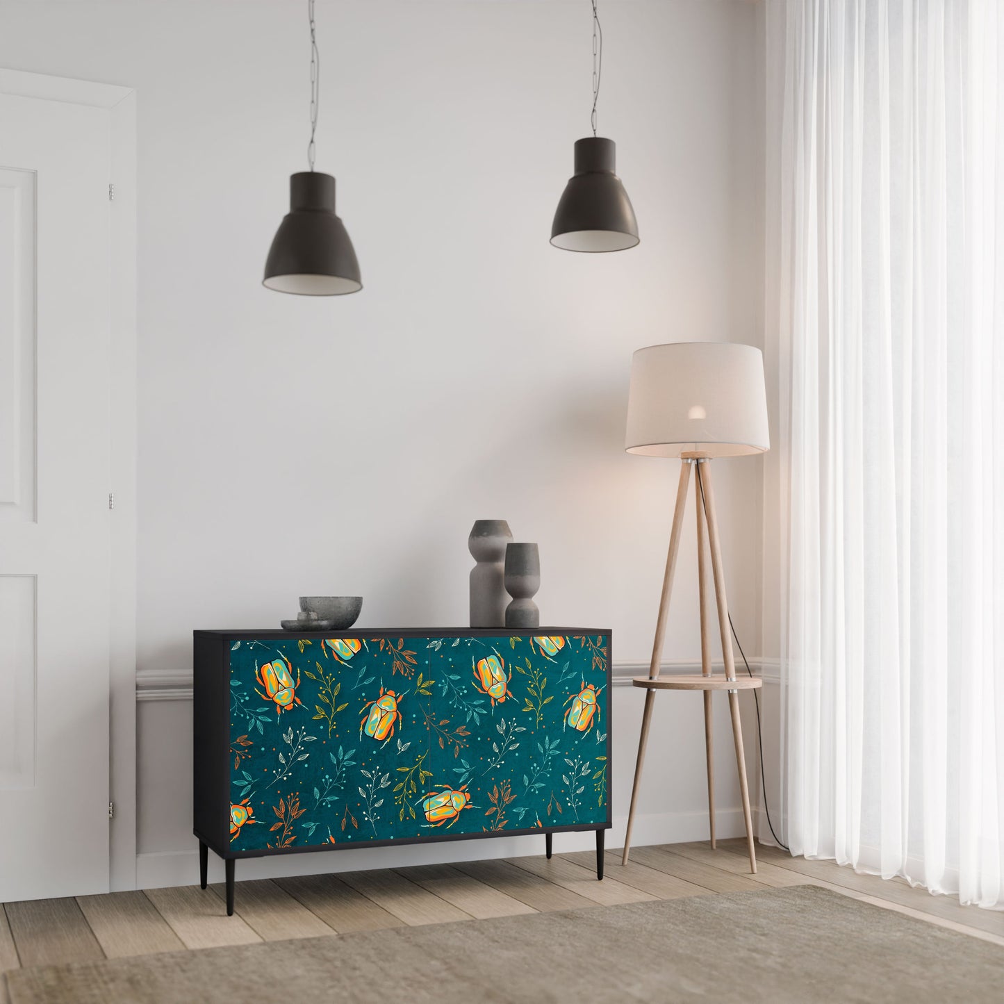 Credenza AUTUMN INSECTS a 2 ante in finitura nera