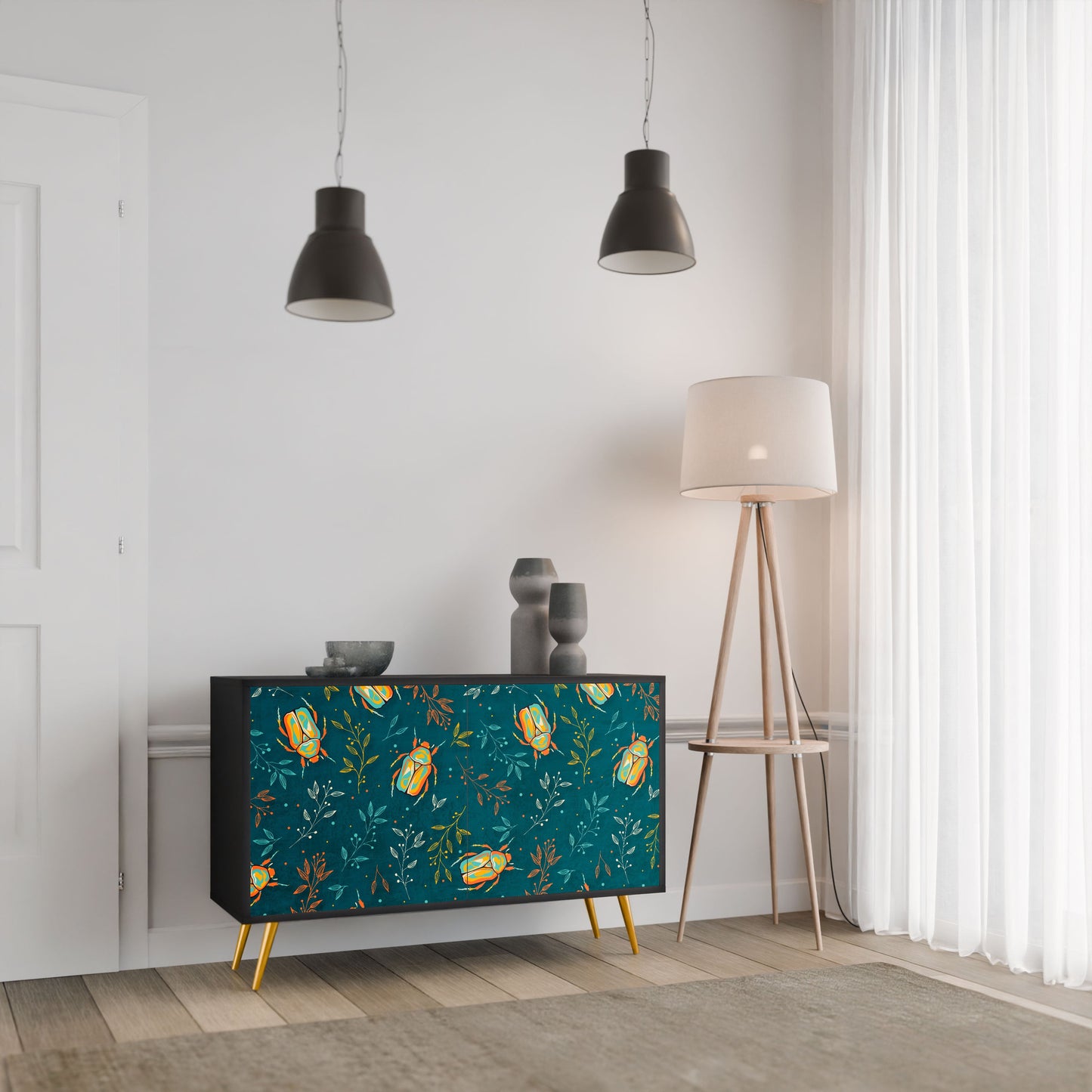 Credenza AUTUMN INSECTS a 2 ante in finitura nera